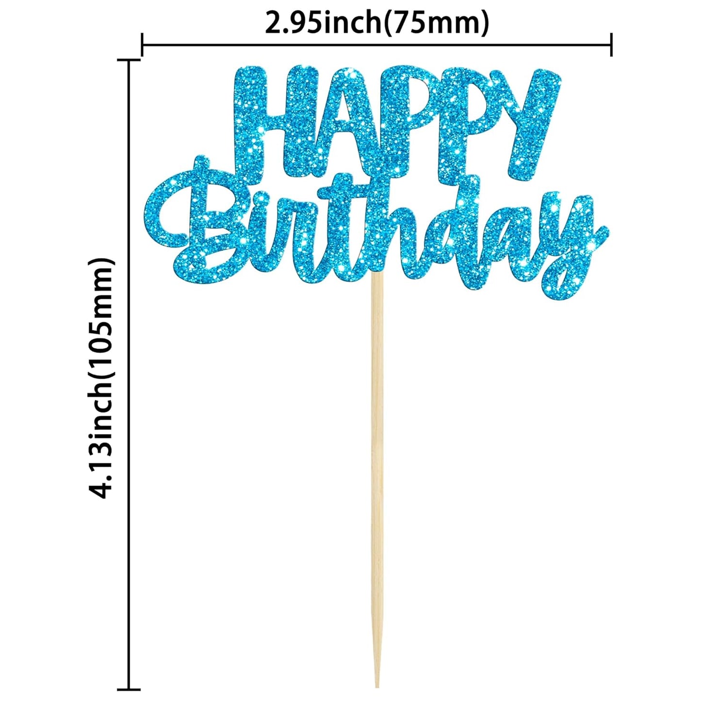 Gyufise 24Pcs Happy Birthday Cupcake Toppers Glitter Birthday Cupcake Food Picks for Celebrating Winter Wonderland Theme Party Cake Decorations Supplies Blue Silver