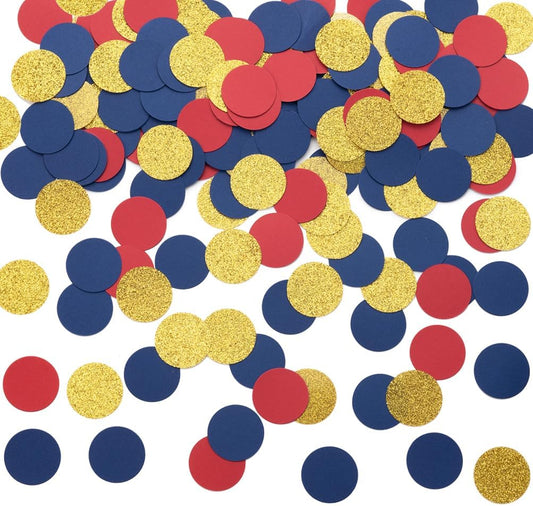Gold Blue and Red Confetti Table Decoration for 4th July Graduation Birthday Theme Party,1.2 inch in Diameter,200 Counts