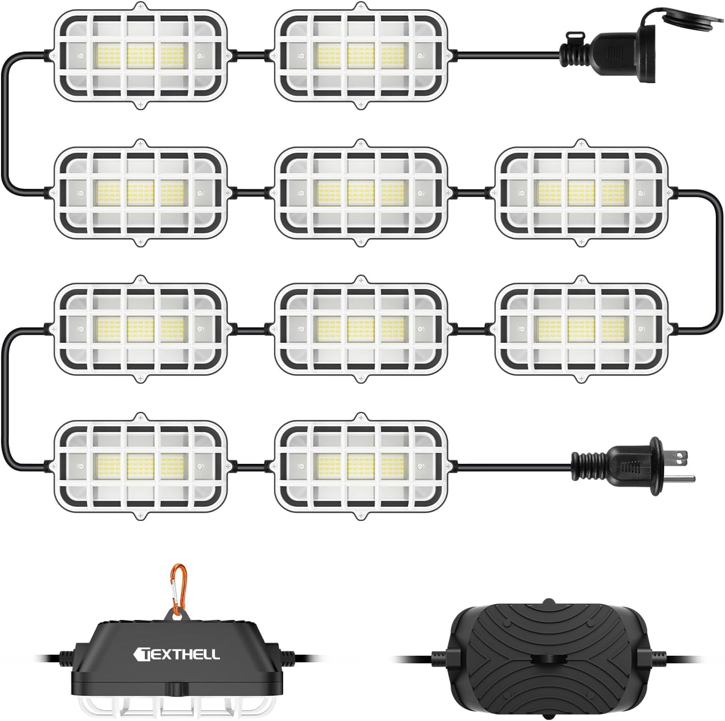 100FT LED Construction String Lights, 150W Super Bright 15000LM Plug in Linkable String Work Lights, 5000K Waterproof IP67 Temporary Lighting for Construction Sites, Jobsites, Indoor & Outdoor