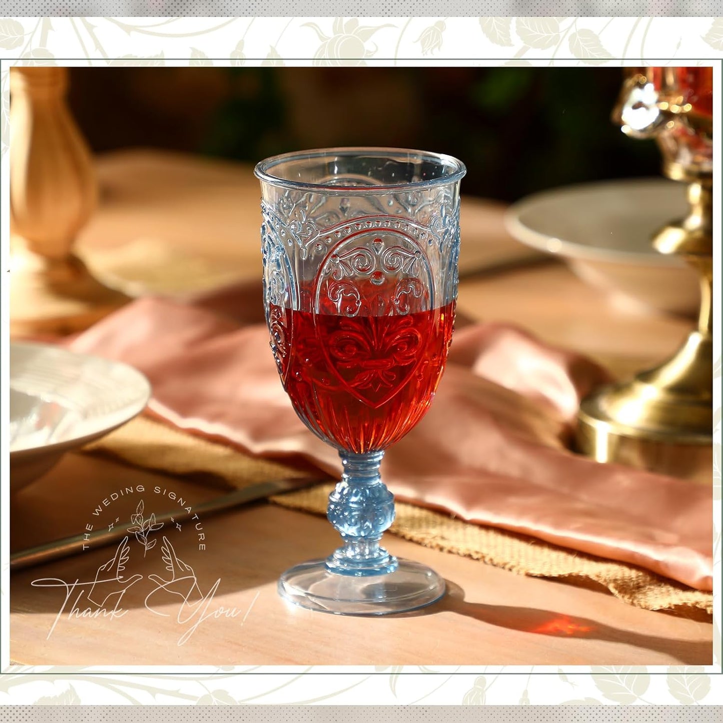 36 Pack Plastic Goblets 10oz Upgrade Vintage Water Goblet Plastic Wine Glasses Colored Retro Embossed Glassware for Party Wine Bar Juice Baby Shower Wedding Reception Grand (Blue)