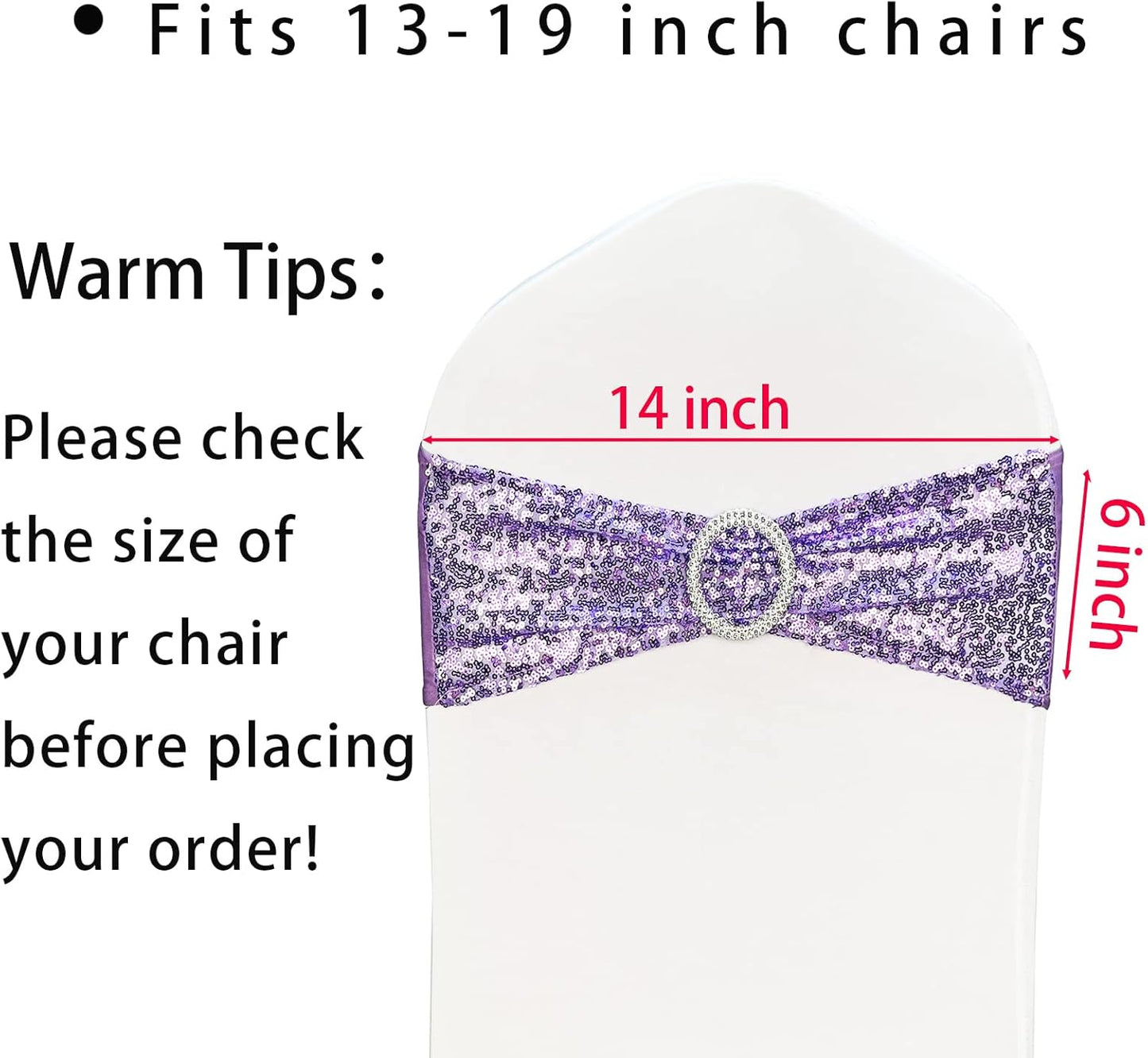 50 Pcs Sequin Chair Sashes Stretch Chair Bands Spandex Polyester Bows for Party Hotel Wedding Banquets Decoration - Lavender