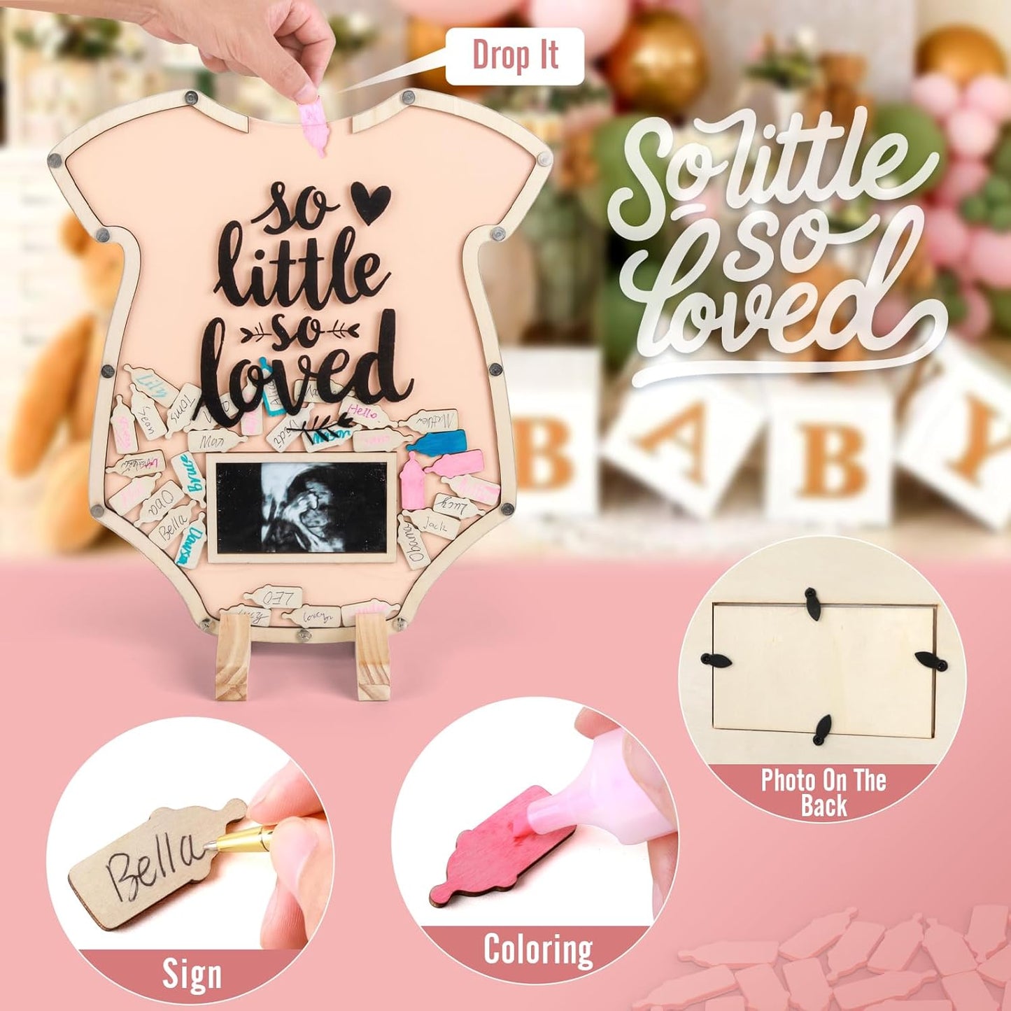 60Pcs Baby Shower Guest Book - Cute Onesie Shaped Baby in Bloom Baby Shower Guest Book Alternatives with Sonogram Frame Advice & Wishes Cards for Keepsake, Birthday, Gender Reveal (Baby in Bloom)