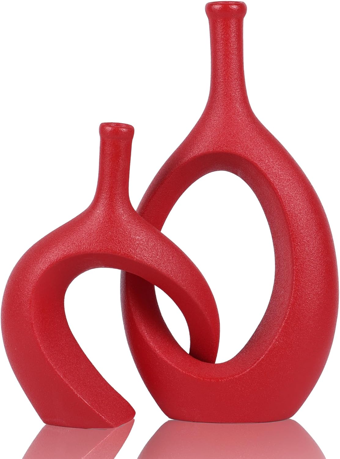 WUBIANJIE Red Ceramic Vase Set - Modern Boho Decor, Snuggle Design, Vases for Living Room, Bedroom, Coffee Table, Fireplace