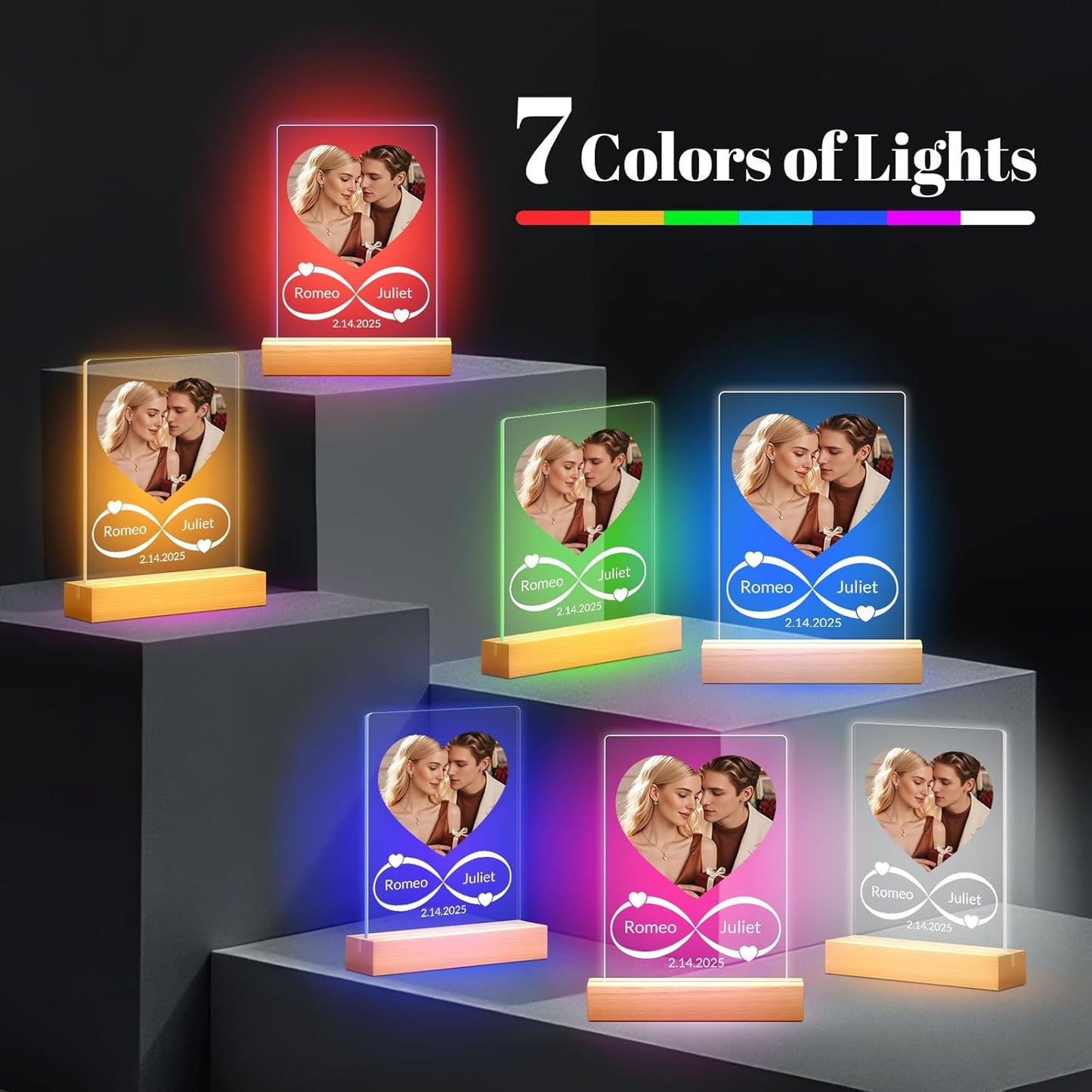 Custom Picture Frames with Photo, Personalized Photo Frame with Night Light, Customized Picture Frames, Personalized Anniversary Couple Gifts for Women, Men, Him, Her, Boyfriend, Girlfriend