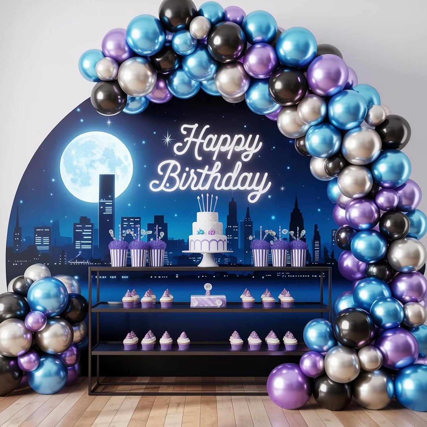 Blue Black Purple Balloons, 60pcs Outer Space Balloons, Metallic Preal Blue Black Silver Balloon Teal Purple Confetti Balloon For Birthday Baby Shower Space Theme Party Wedding Bachelorette Decoration