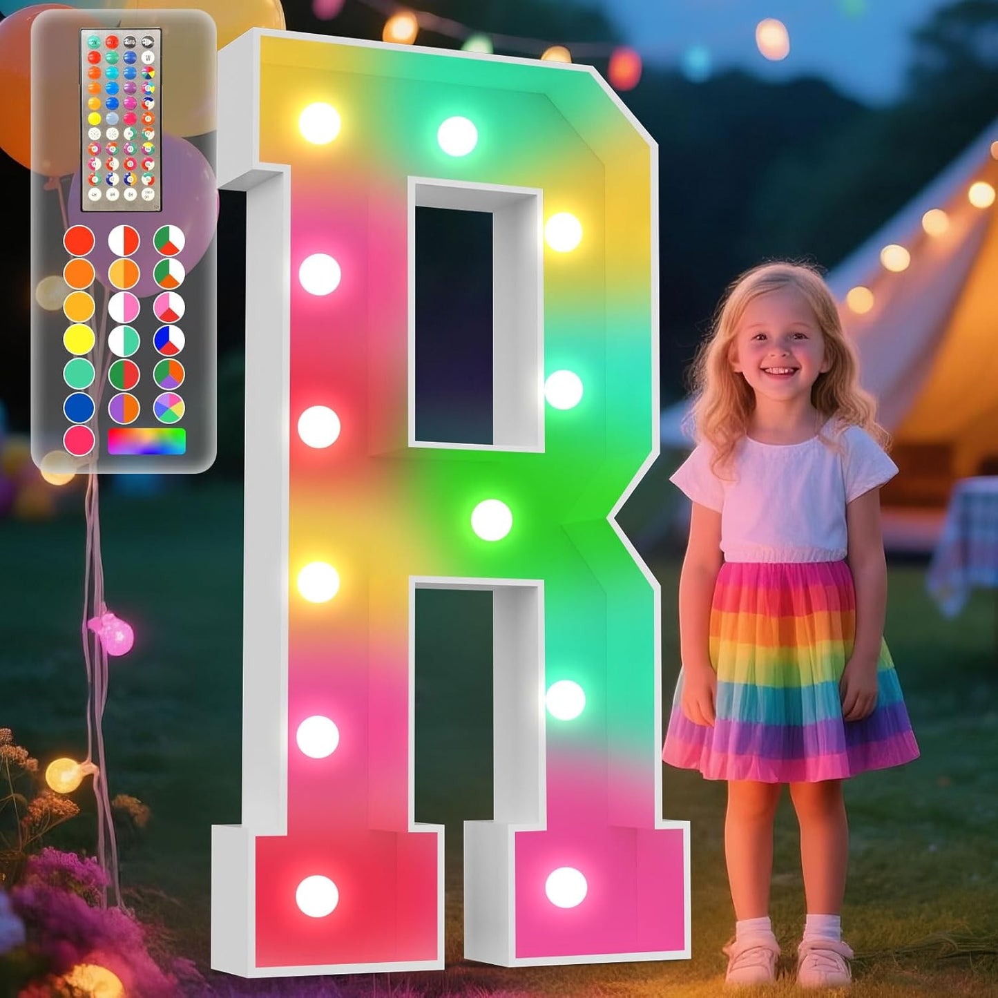 Ledido 4FT Marquee Light Up Letters, 34 Colors Changing Marquee Letter 4 Feet Tall with Remote, Big Letters for Party Wedding Graduation Birthday Decorations, Large Light Up Letter R