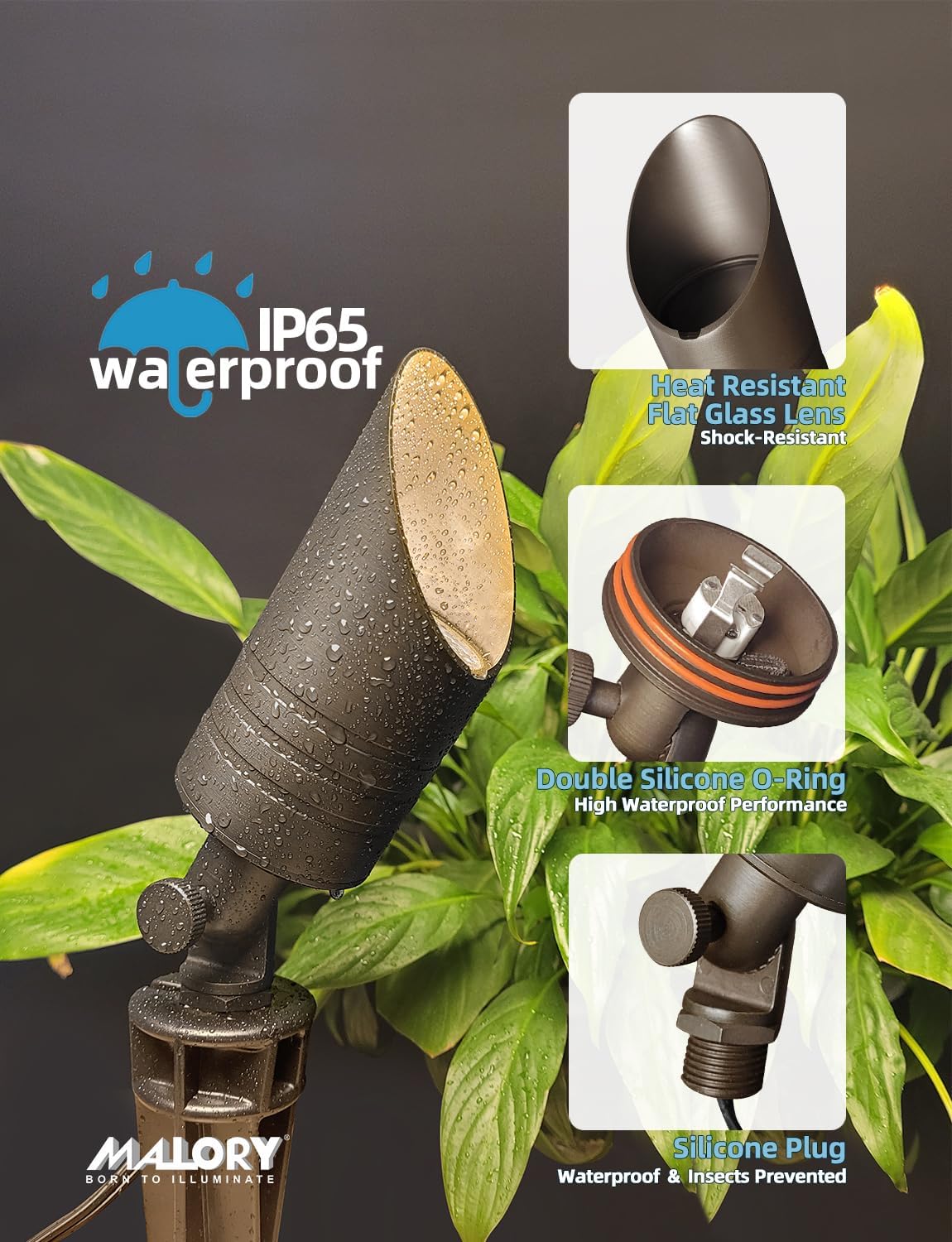 MALORY Brass Outdoor Spot Lights,12V AC/DC Low Voltage LED Landscape Lighting,Waterproof Spot Up Light for Garden,Patio and Yard (S05-Bronze, 12-Pack with Bulb)