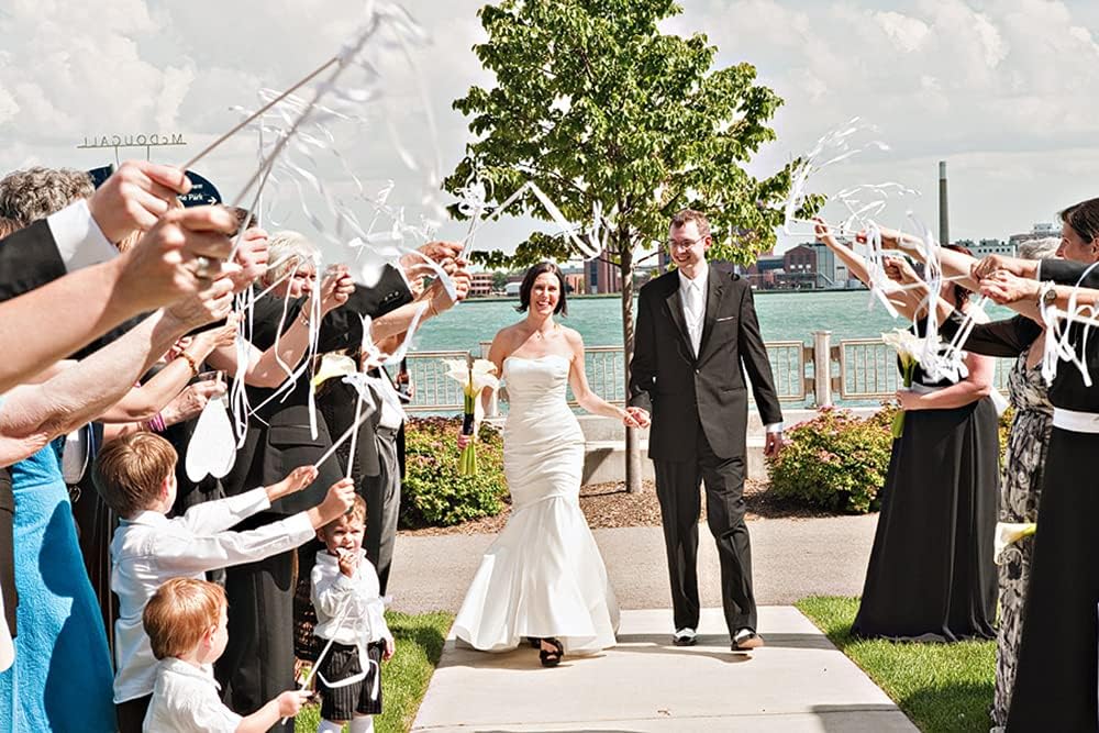 50PCS Ribbon Wands with Triple Ribbon and Silver Bell Party Wand Party Favors Streamers Ribbon Sticks Magic Fairy Wands for Wedding Decors