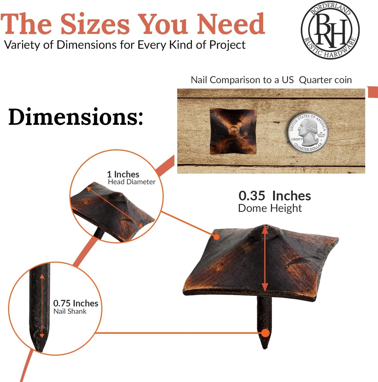 10 Pack 1" Square Head Iron Clavos Decorative Nails – Oil Rubbed Bronze – Handmade Rustic Square Fasteners for Farmhouse Shutters, Barn Doors, Shutters, and Gates – Ornamental Wood Accent