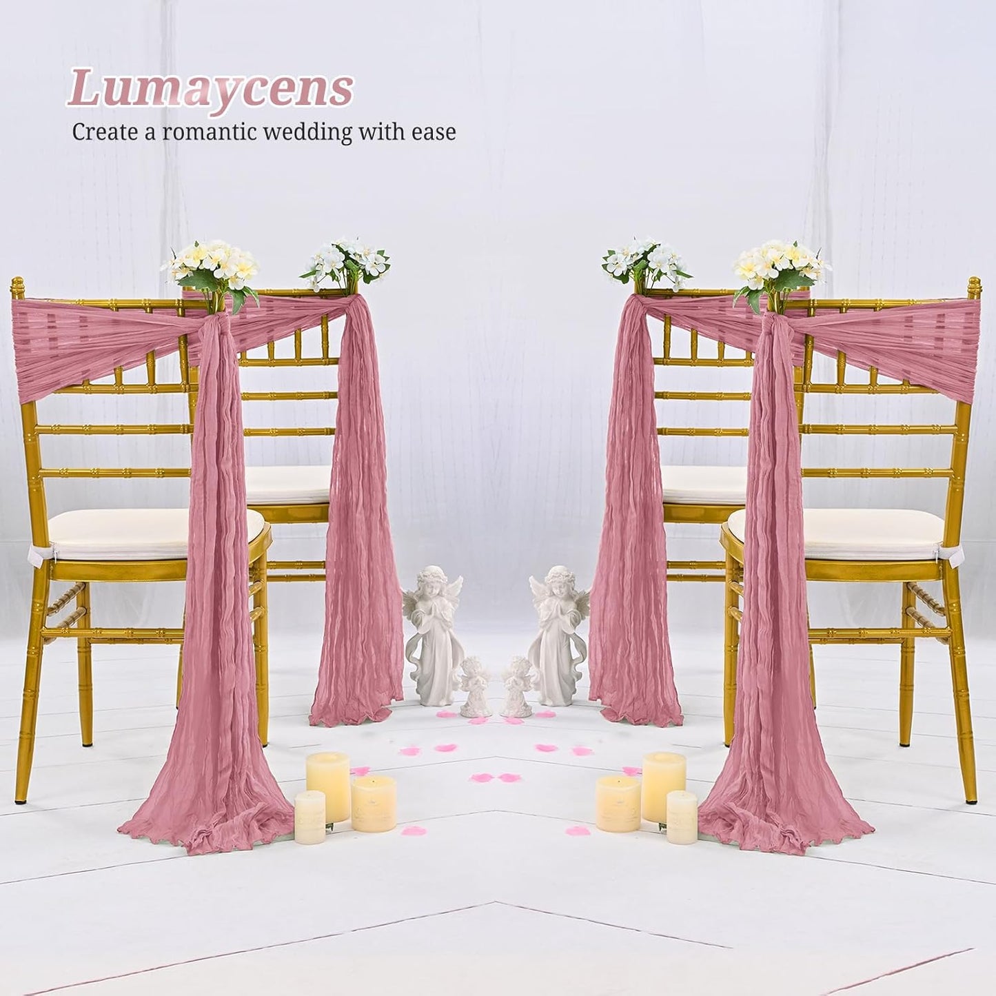 50 PCS Cheesecloth Chair Sashes Bows Wedding Aisle Decorations Chair Ribbon Ties Back Sash for Wedding Party Events Banquet Chair Cover Decoration (Dusty Rose)