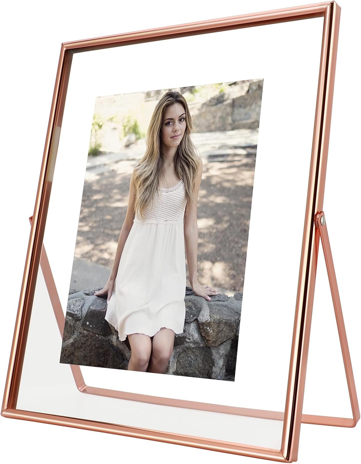 Rose Gold Floating Frame, 8"x10", Vertical, For Picture 7x9, 6x8, 5x7, Tabletop Shelf Photo Frame For Lady or Girl, Classy Gift For Anniversary, Wedding, or Birthday