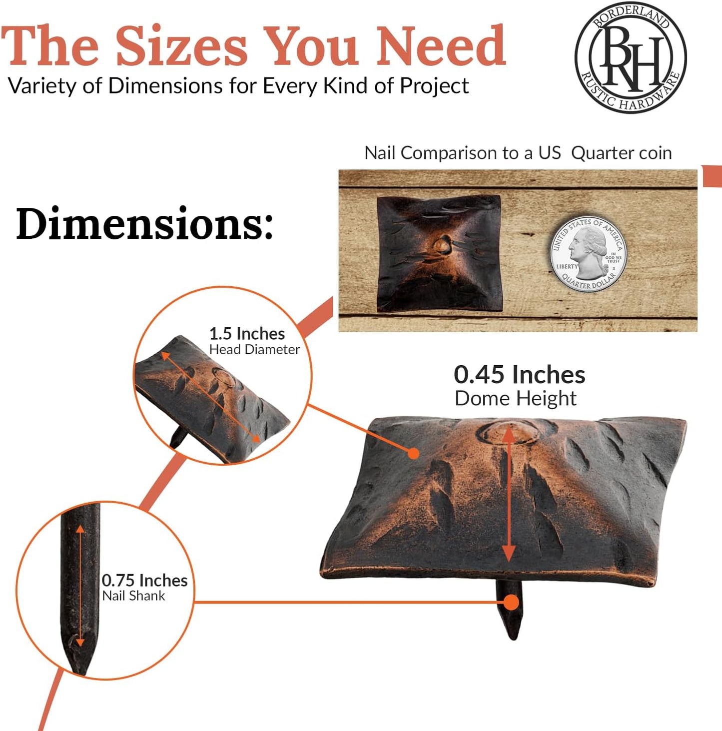 10 Pack 1.5" Square Head Iron Clavos Decorative Nails – Oil Rubbed Bronze – Handmade Rustic Square Fasteners for Farmhouse Shutters, Faux Wood, Barn Doors, Shutters, Gates – Ornamental Wood Accent