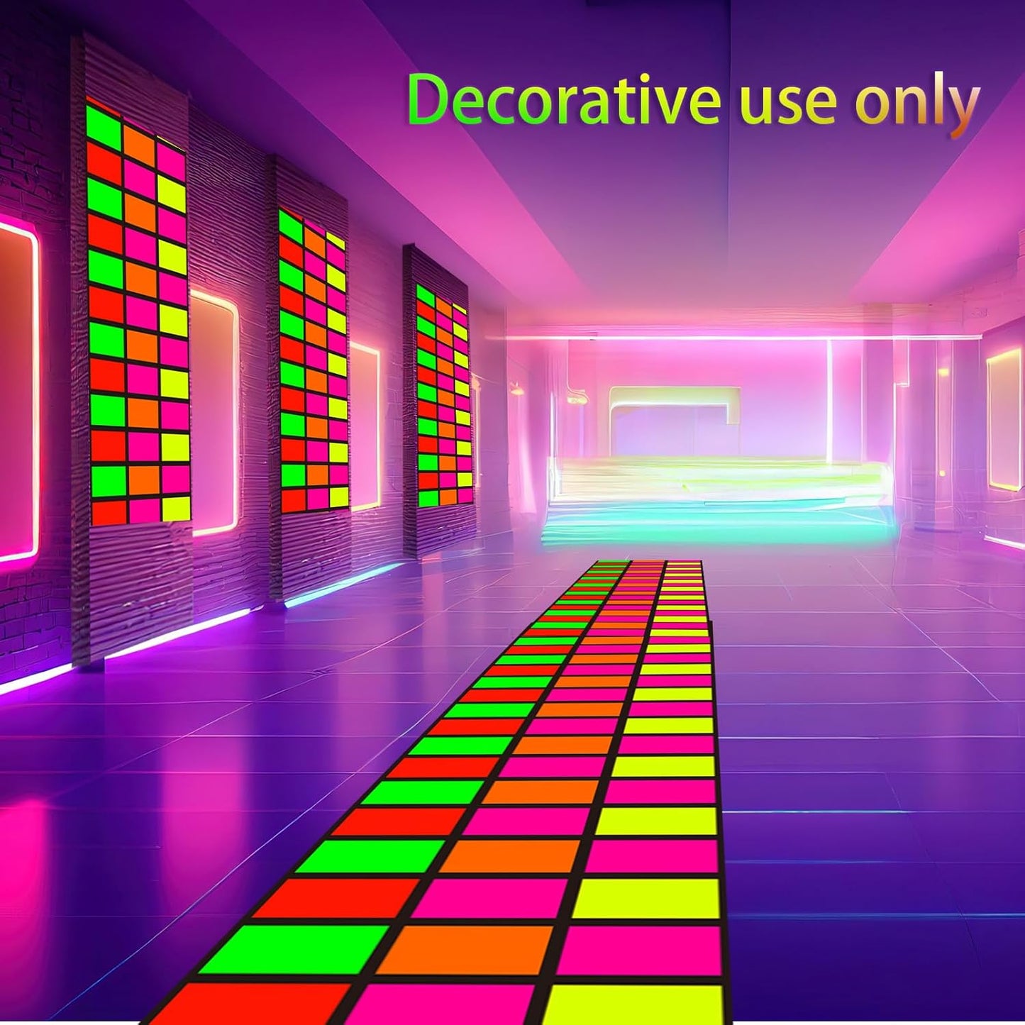 Haull 118 x 39 Inch Neon Light up Dance Floor Glow in The Dark Runner UV Reactive Blacklight Floor Aisle Runner Decor Wall Props for 80s 90s Neon Birthday Party Decorations(Rectangle)