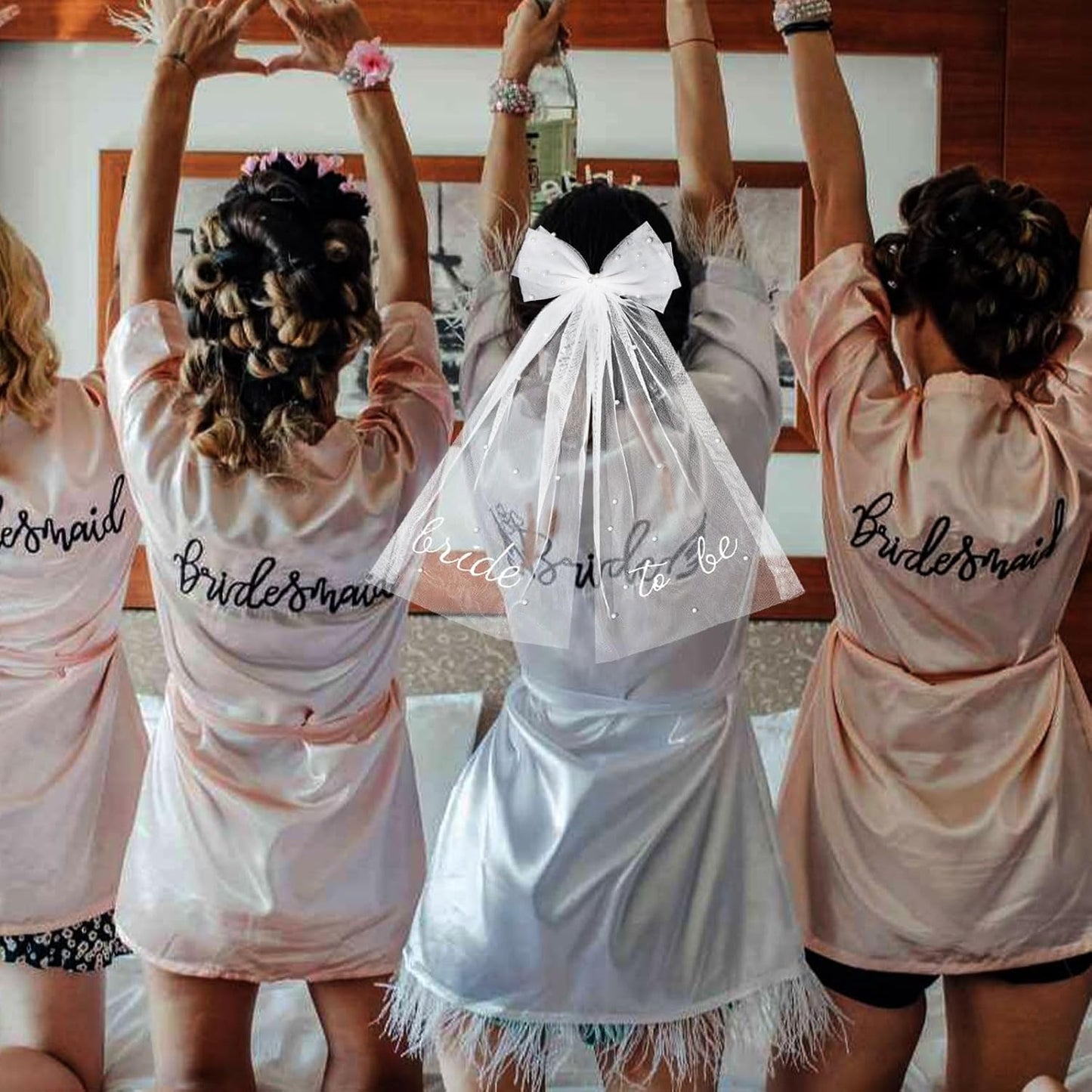 Bride to Be Bridal Veil White Pearl Bow Wedding Veil Hair Clip Tulle Bridal Short Veils for Women Girls Bachelorette Party Bridal Shower Bridesmaid Gift Engagement Party