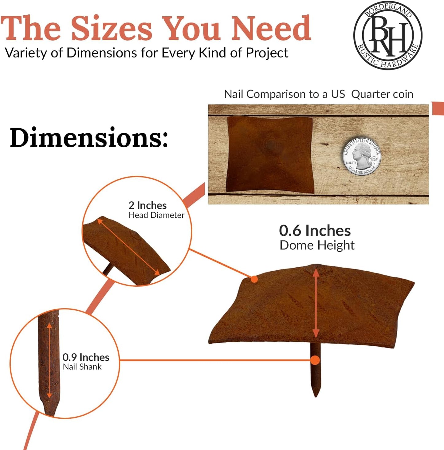 100 Pack 2" Square Head Iron Clavos Decorative Nails – Rusted – Handmade Rustic Square Fasteners for Farmhouse Shutters, Faux Wood Beams, Barn Doors, Shutters, and Gates – Ornamental Wood Accent