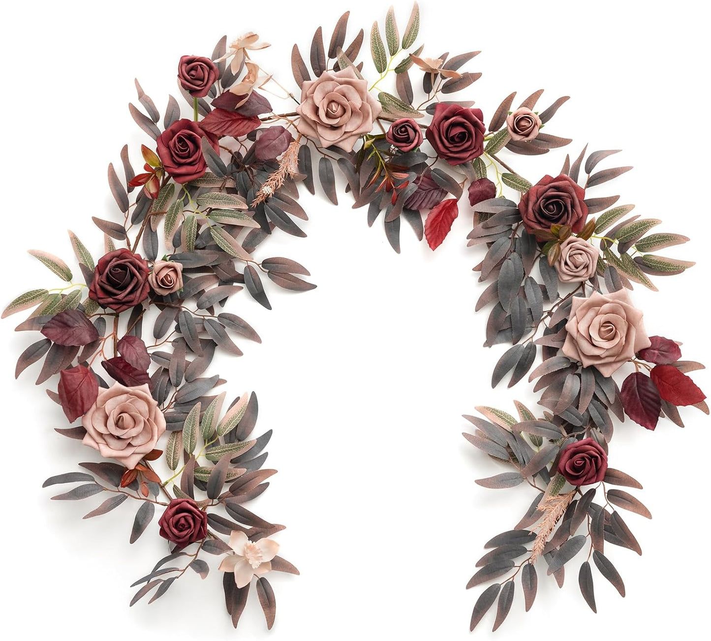 Ling's moment 5FT Burgundy Artificial Flower Garland Maroon Rose Floral Garland Arch Flowers Vine for Wedding Party Backdrop Decor Home Mantel Table Centerpieces Decorations Dusty Rose