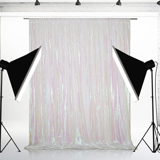 Eternal Beauty White Iridescent Sequin Backdrop, 4x7 Ft Glitter Background Curtains for Shimmer Photography Party Wedding Birthday Back Drop Decor