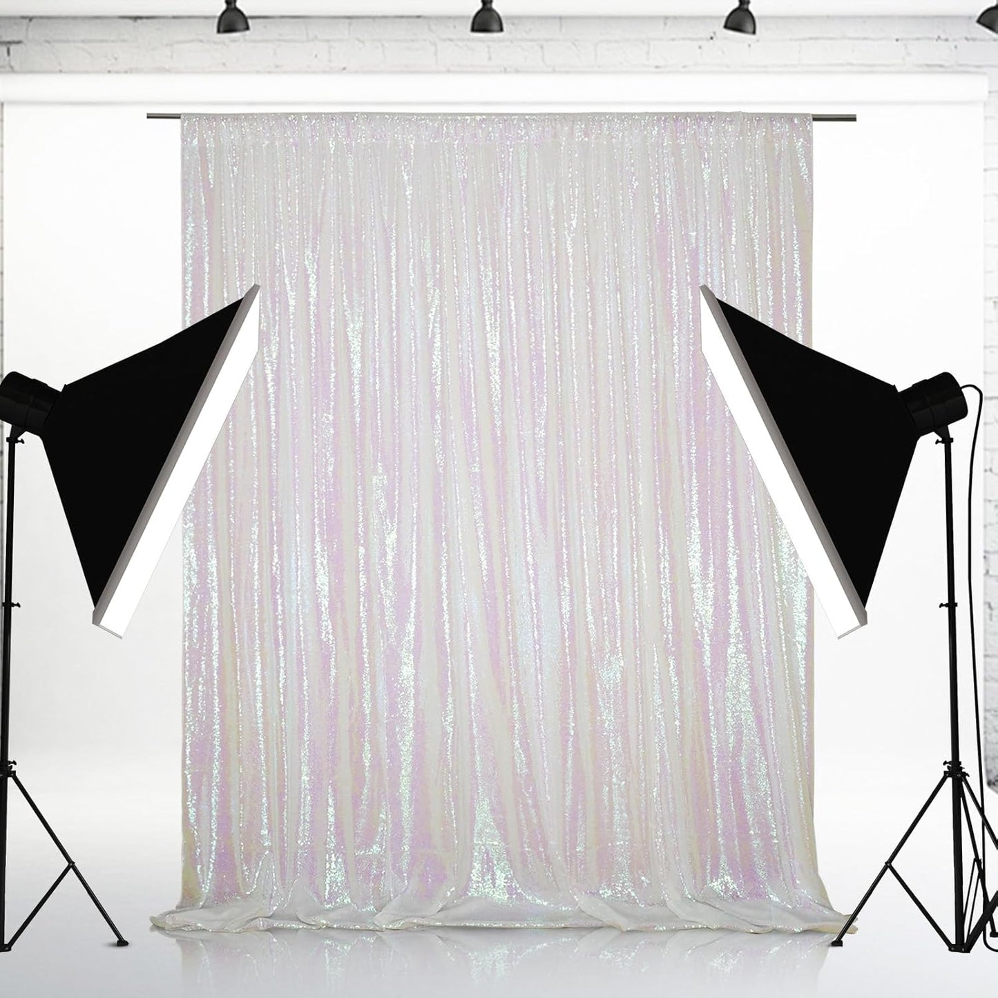 Eternal Beauty White Iridescent Sequin Backdrop, 6x8 Ft Glitter Background Curtains for Shimmer Photography Party Wedding Birthday Back Drop Decor