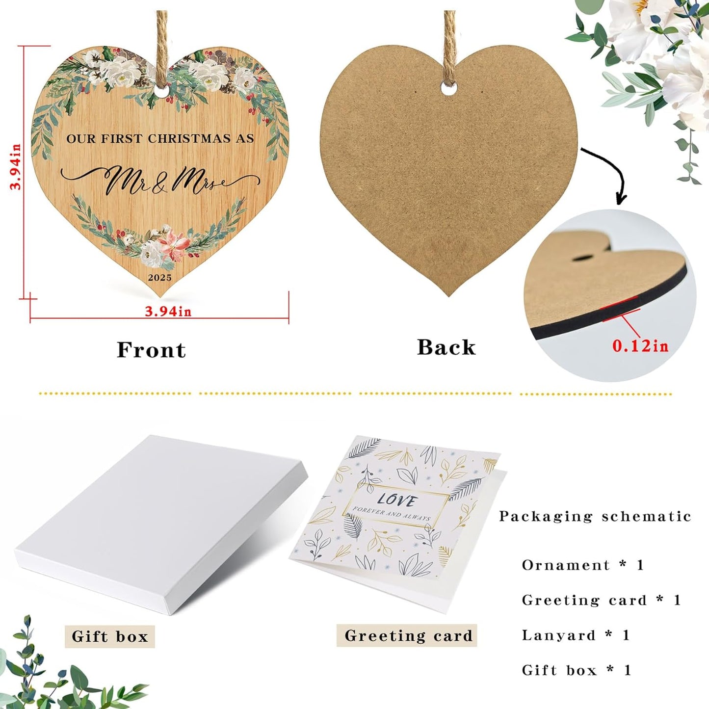 2025 First Christmas Married Ornament,First Year as Mr and Mrs Christmas Hanging Ornament Wedding Decoration for Couple