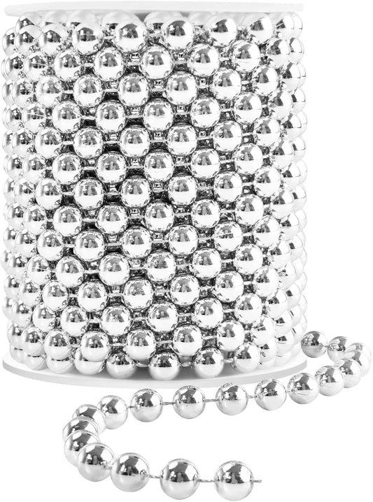 Faux Silver Pearl Beads Garland - 10mm Christmas Tree Beads 11 Yards Silver Pearl Strands Spool Pearl String Bead Roll for Wedding Party Christmas Tree Decoration(10mm 11Yards, Silver)