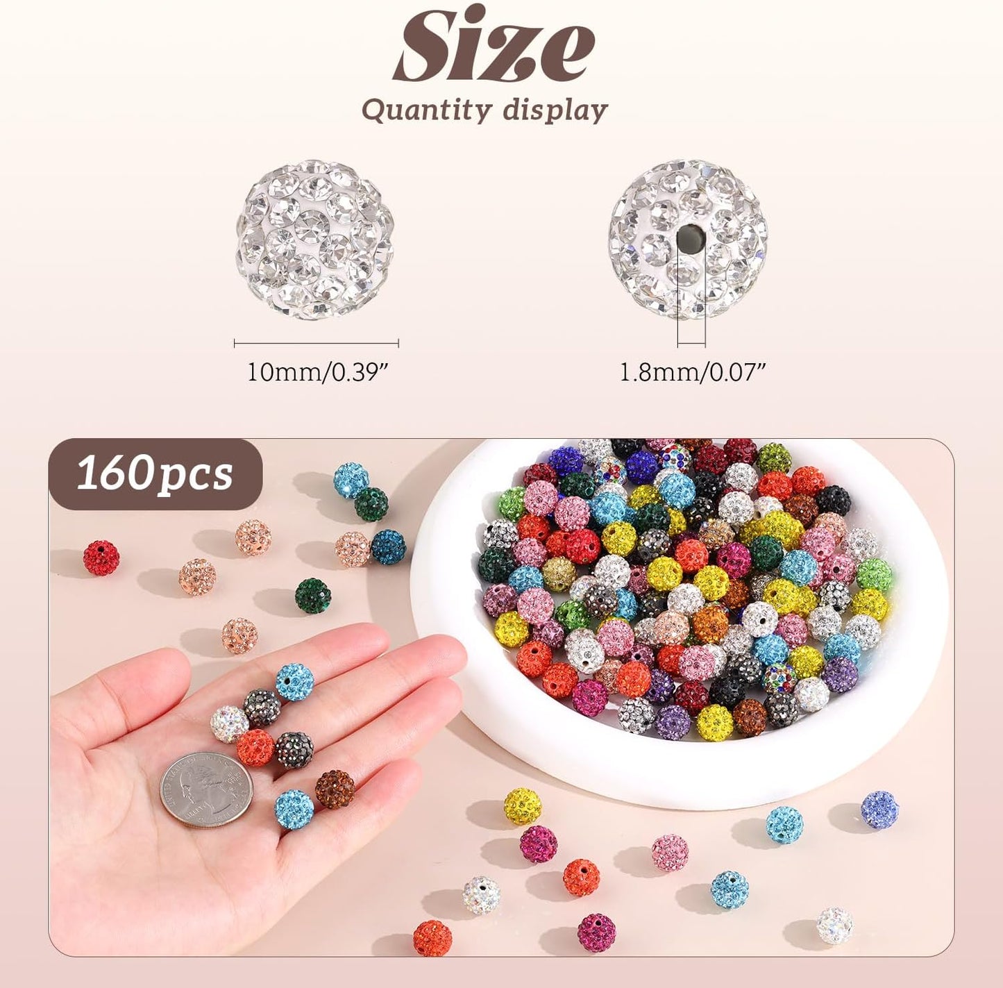 160pcs 10mm Rhinestone Beads for Jewelry Making, Light Blue Shiny Round Disco Ball Beads Bulk, Sparkle Crystal Clay Christmas for Bracelet Baseball Necklace Earring Crafting and DIY