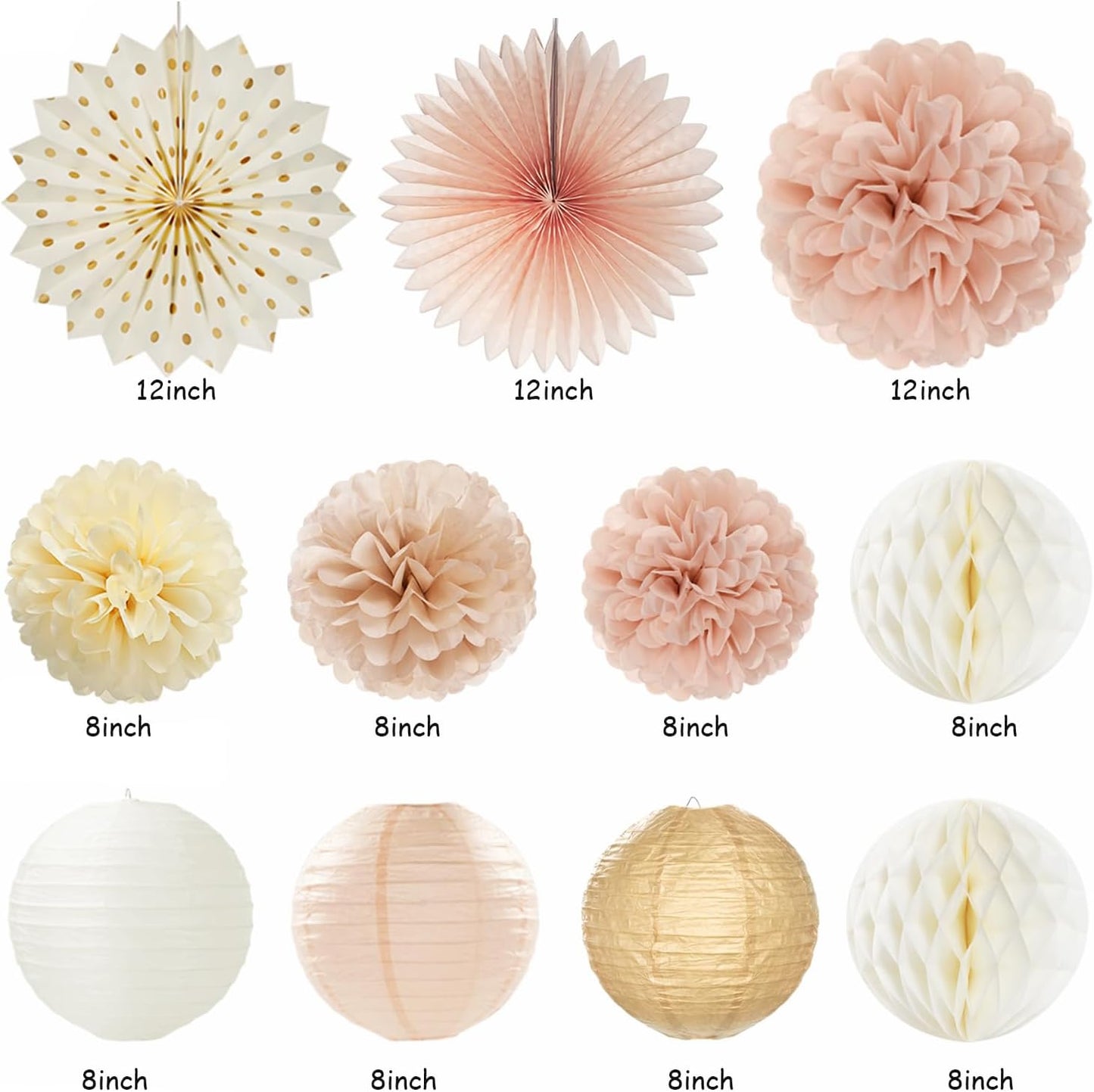 Champagne-Gold Beige Fall Boho Bachelorette Party-Decorations - 21pcs Women Bridal Shower Banner Garland,Bride To Be Paper Streamers Lanterns,Flower Tissue Pom Poms Fan Favors Wedding Decor Huglony