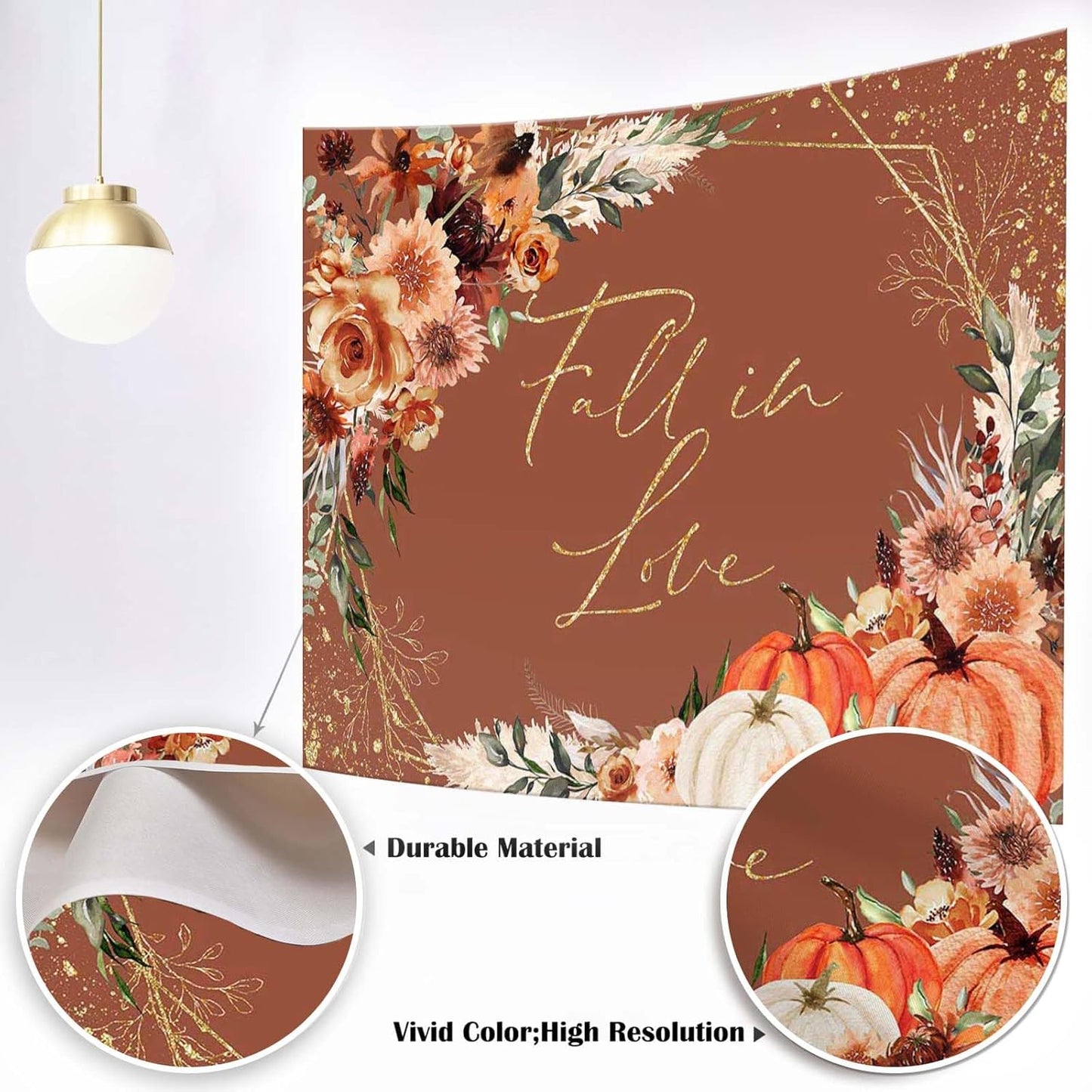 Mocsicka Fall in Love Bridal Shower Backdrop Boho Autumn Leaves Pumpkin Bride Shower Background Terracotta Flower Pampas Grass Wedding Party Banner Decoration (Terracotta, 10x8ft(120''x96''))