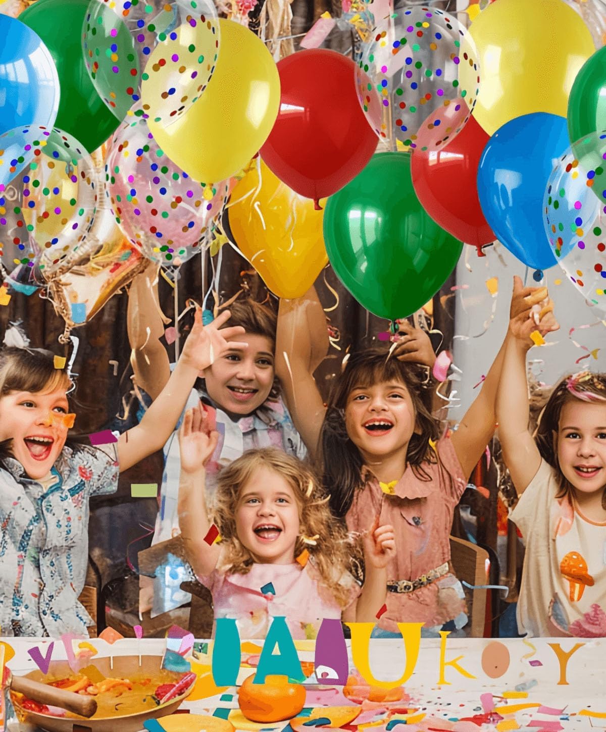 300 Pcs Red Yellow Blue Green Balloons, 12 Inch Red Yellow Blue Green Balloons and Colourful Confetti Balloons for Carnival, Circus Party Décor