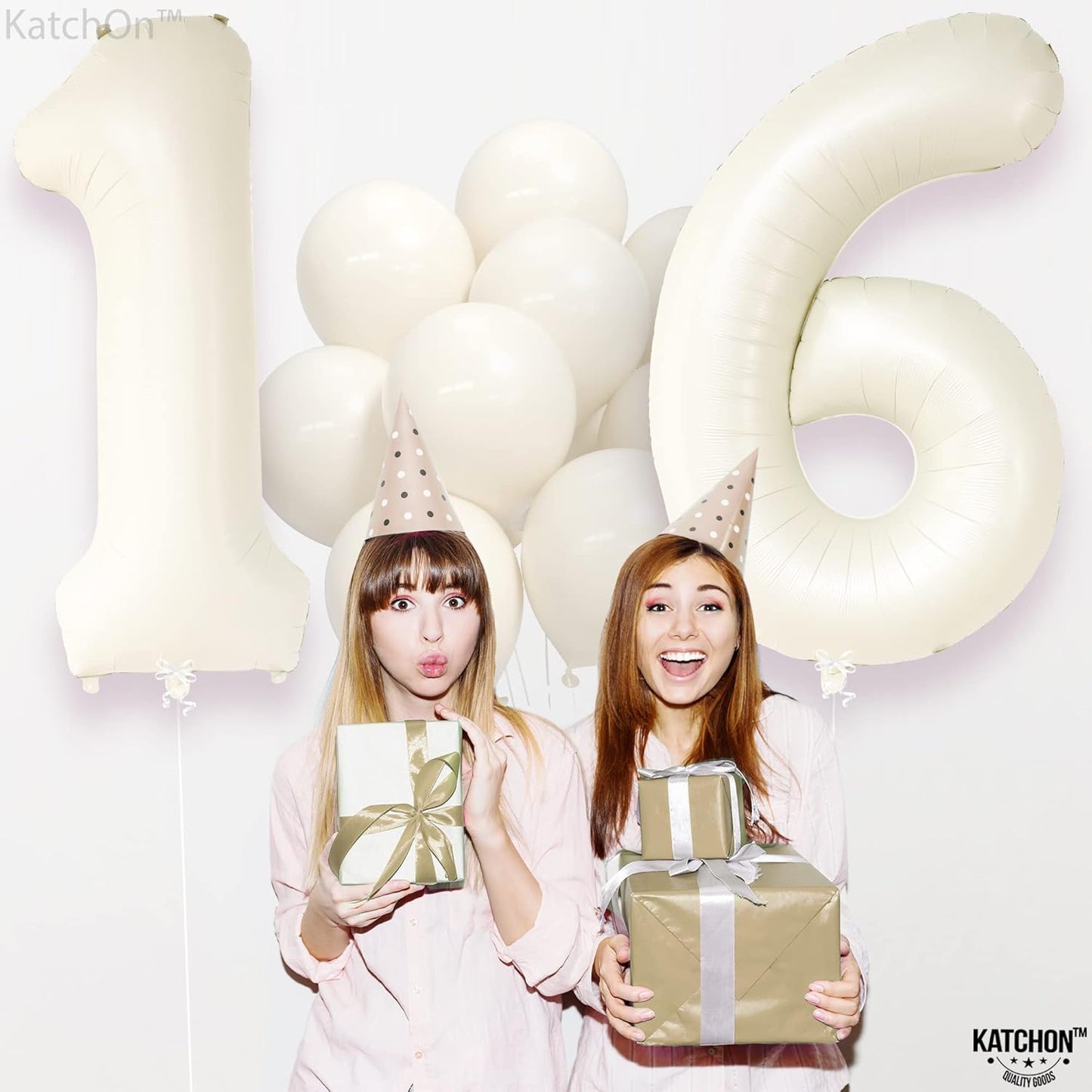 KatchOn, Cream 16 Balloon Numbers - Large, 40 Inch | 16 Birthday Balloons for Sweet 16 Party Decorations