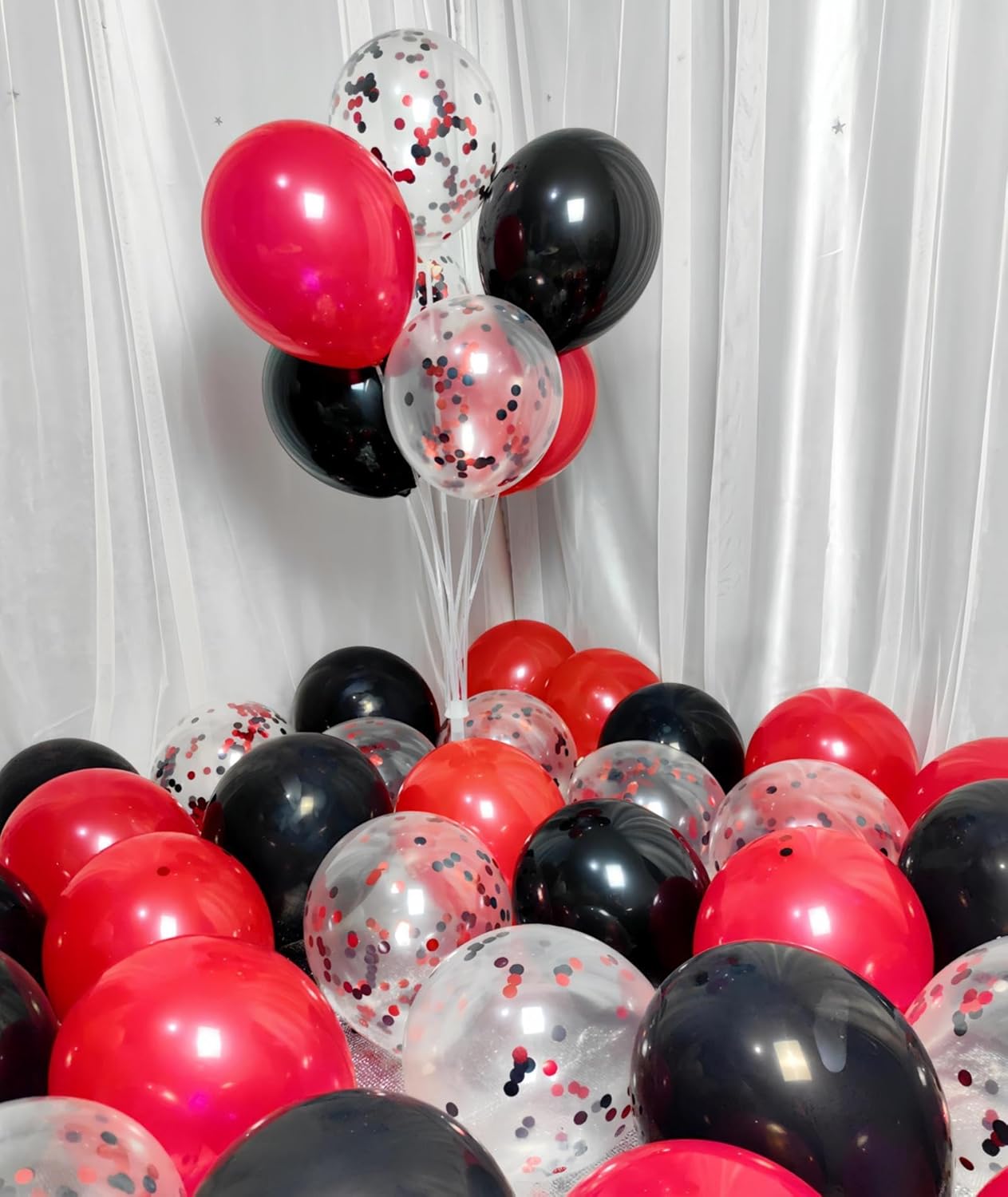 300 Pack Red and Black Balloons 12 Inch Red Black Confetti Balloon for Various Party Events Decorations