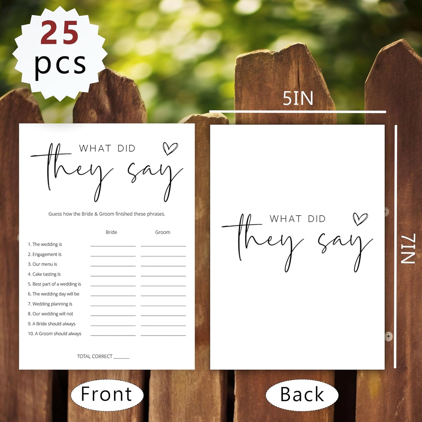 Bridal Shower Games, What Did They Say, 25Pcs Minimalist White Double-Sided Bridal Game Cards, Wedding Shower Games for Guests, Engagement Bachelorette Party Supplies - A24