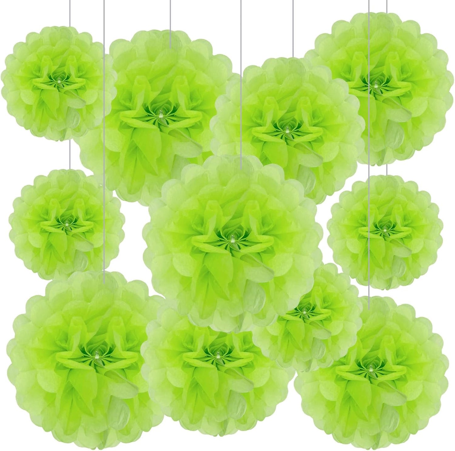 Tissue Paper Pom Poms, Bright Green Tissue Paper Flowers, Hanging Flower Balls for Weddings Fiesta Parties Birthday Baby Showers Classroom Bridal Shower Decoration (20Piece Set-6/10/12/14Inch)