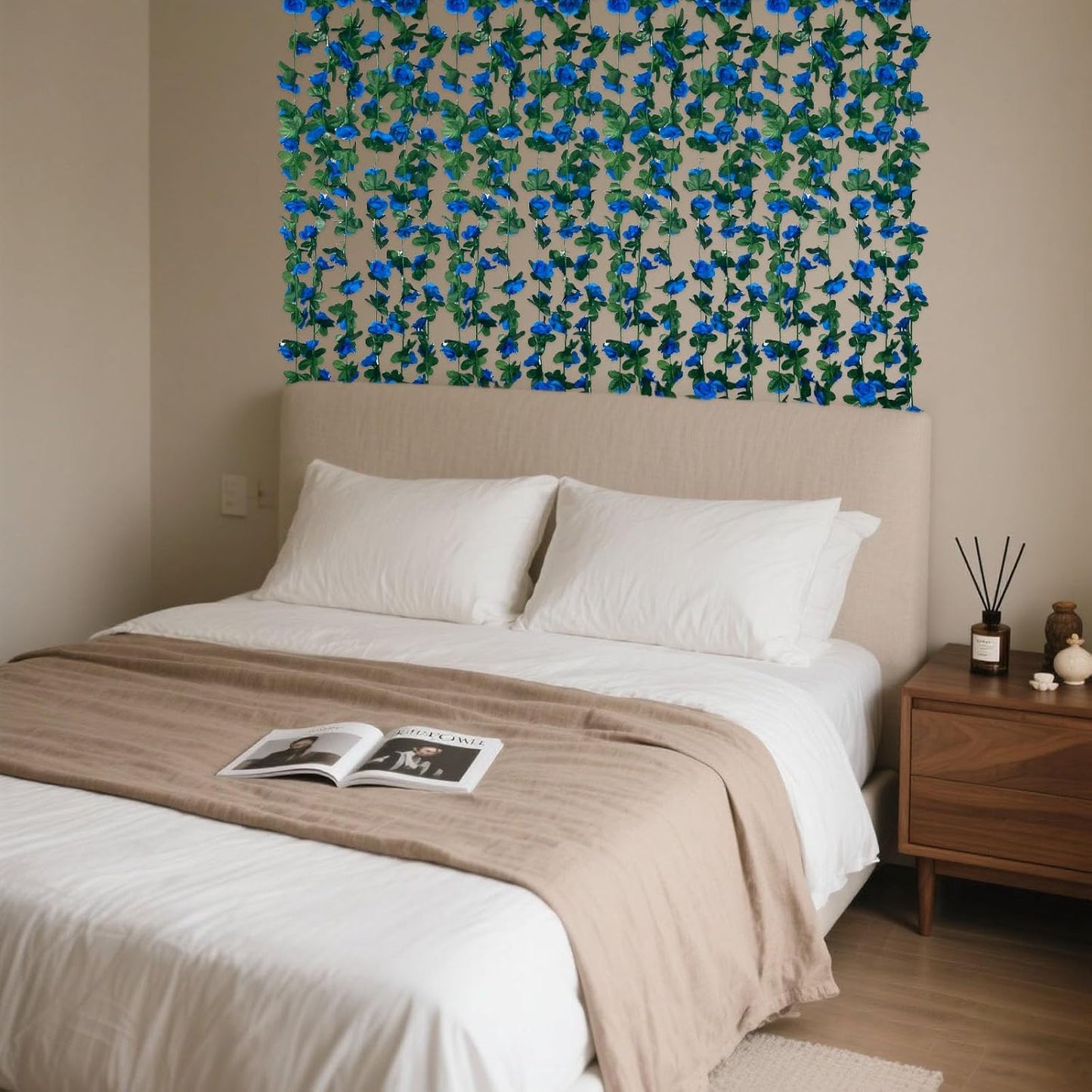 8Pcs 63Ft Royal Blue Rose Garland, Fake Rose Hanging Flowers, Artificial Flower Vine, Hanging Floral Vine Garland for Wedding, Birthday Party, Wall Arch, Halloween, Christmas Garden Backdrop Decor