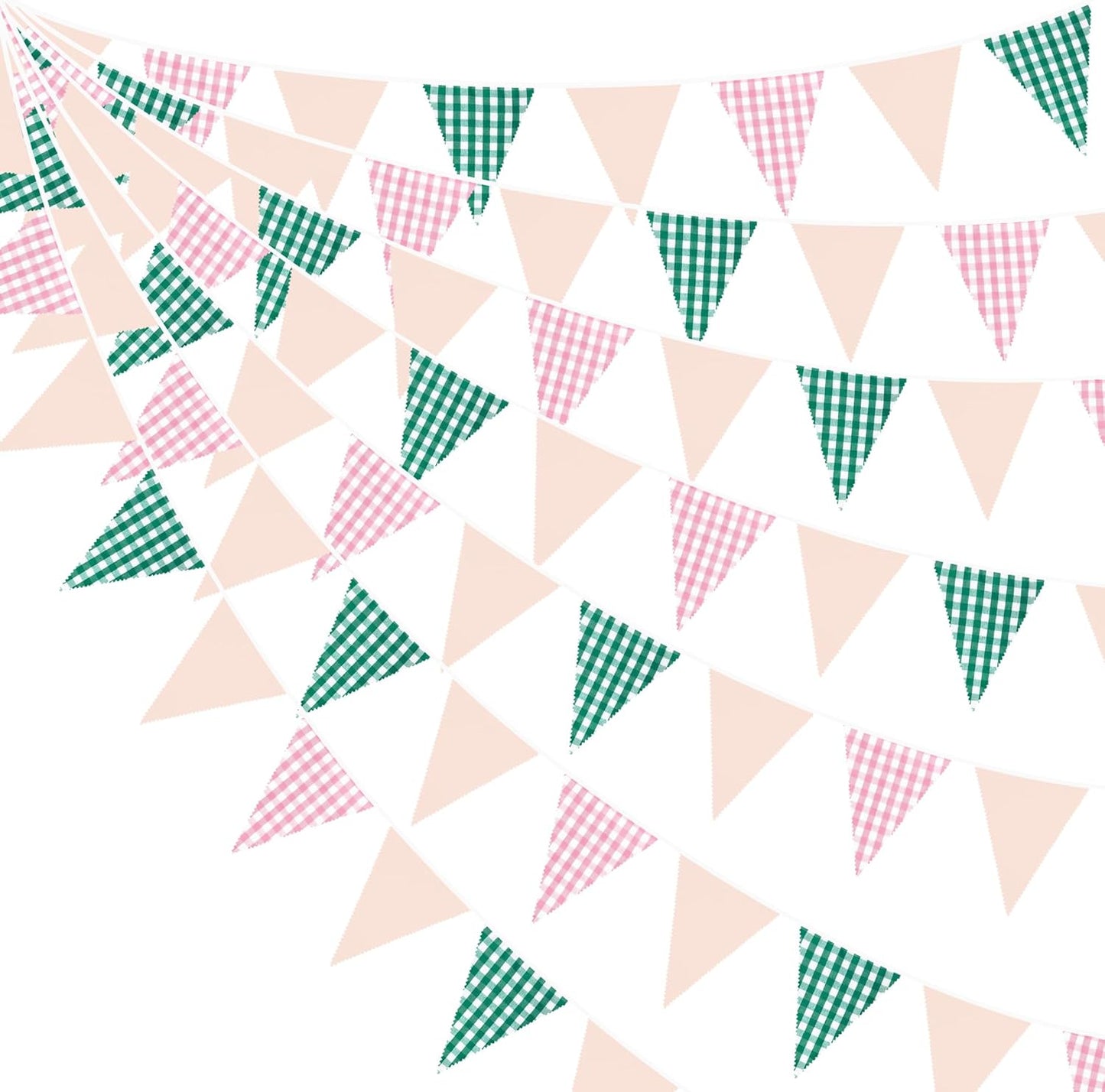 32Ft Pink Green Gingham Camp Bride Banner Green Pink Plaid Checkered Fabric Triangle Flag Pennant Garland Streamers for Camping Bachelorette Glamping Baby Shower Wedding Birthday Party Decorations