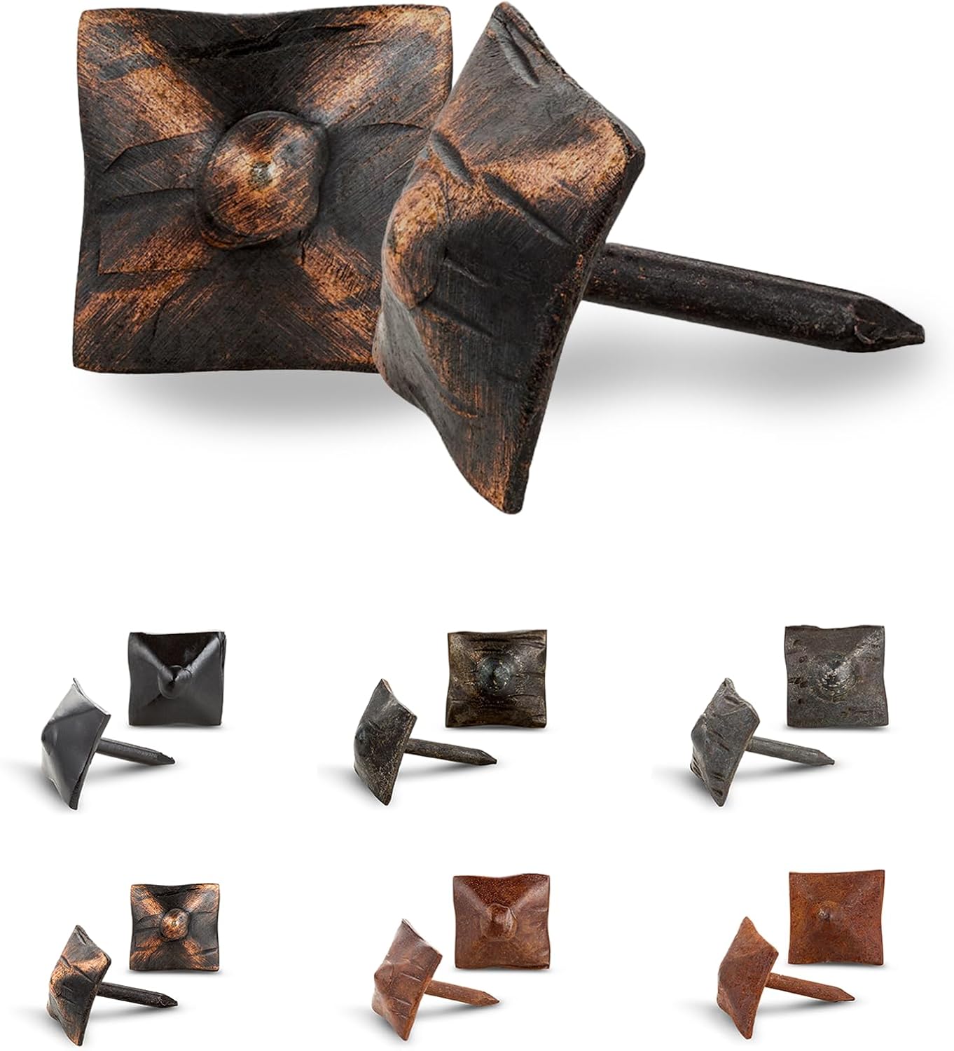 100 Pack 0.75" Square Head Iron Clavos Decorative Nails – Oil Rubbed Bronze – Handmade Rustic Square Fasteners for Farmhouse Shutters, Faux Wood, Barn Doors, and Gates – Ornamental Wood Accent