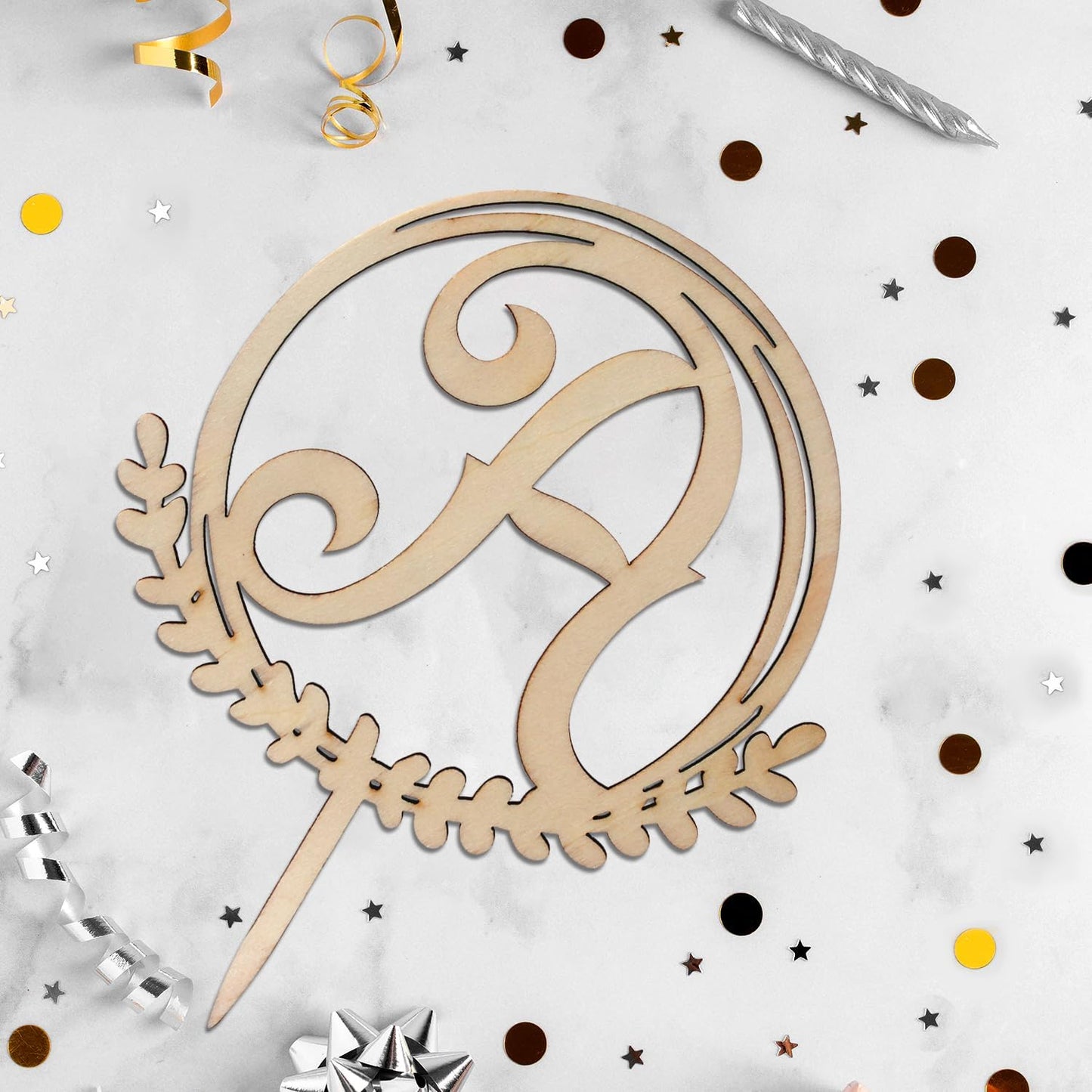 LINGTEER Personalized Inital Letter A Wooden Cake Topper Perfect for Birthday Rustic Wedding Anniversary Party Keepsake Decoration