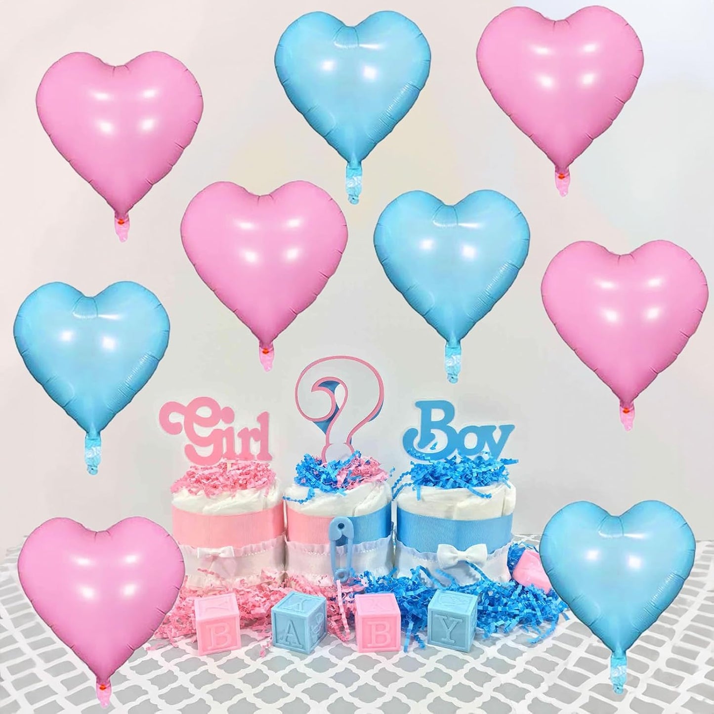 Pink Blue Heart Balloons, 18 Inch Pastel Blue Pink Foil Heart Balloons Pearl Pink Blue Heart Shape Mylar Balloons Baby Blue and Pink Party Balloon for Baby Shower Gender Reveal Birthday