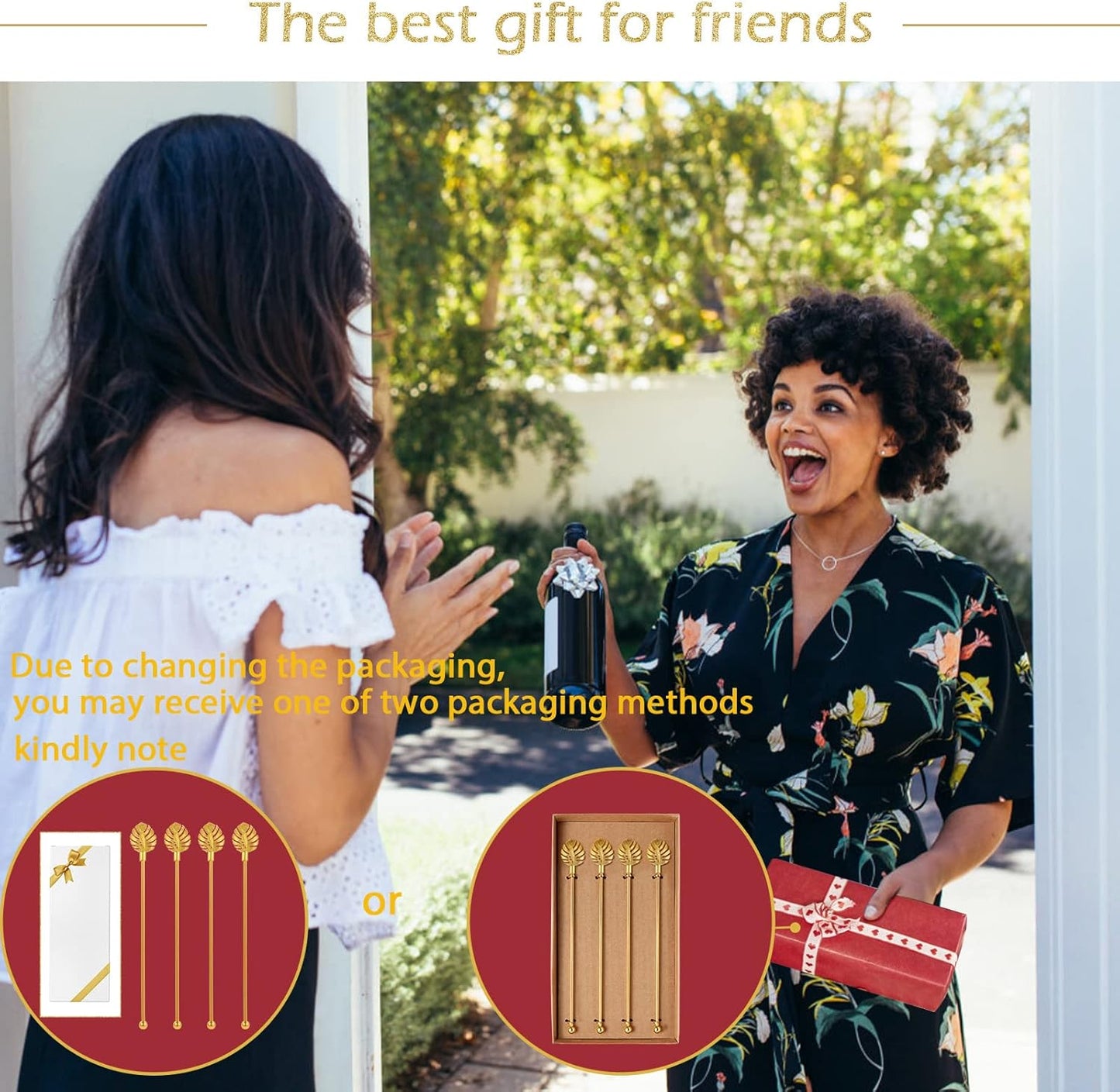 Stainless Steel Coffee Beverage Stirrers Stir Cocktail Drink Swizzle Stick with Palm leaf Metal Top,4PCS GOLD stirrer