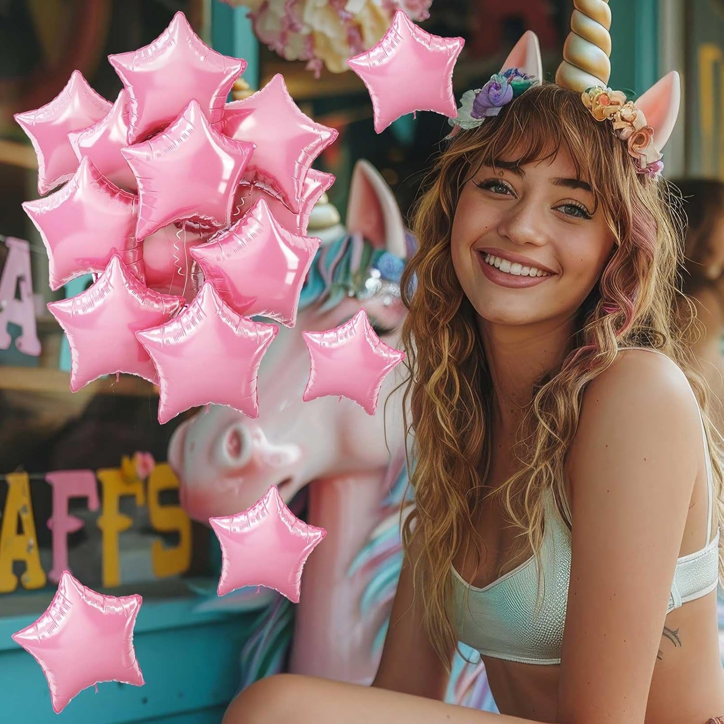 Star Foil Balloons, 18 Inch Light Pink Aluminum Foil Stars - 10 Pcs Pastel Pink Pentagram Balloons for Girls Women Birthday Wedding Baby Shower