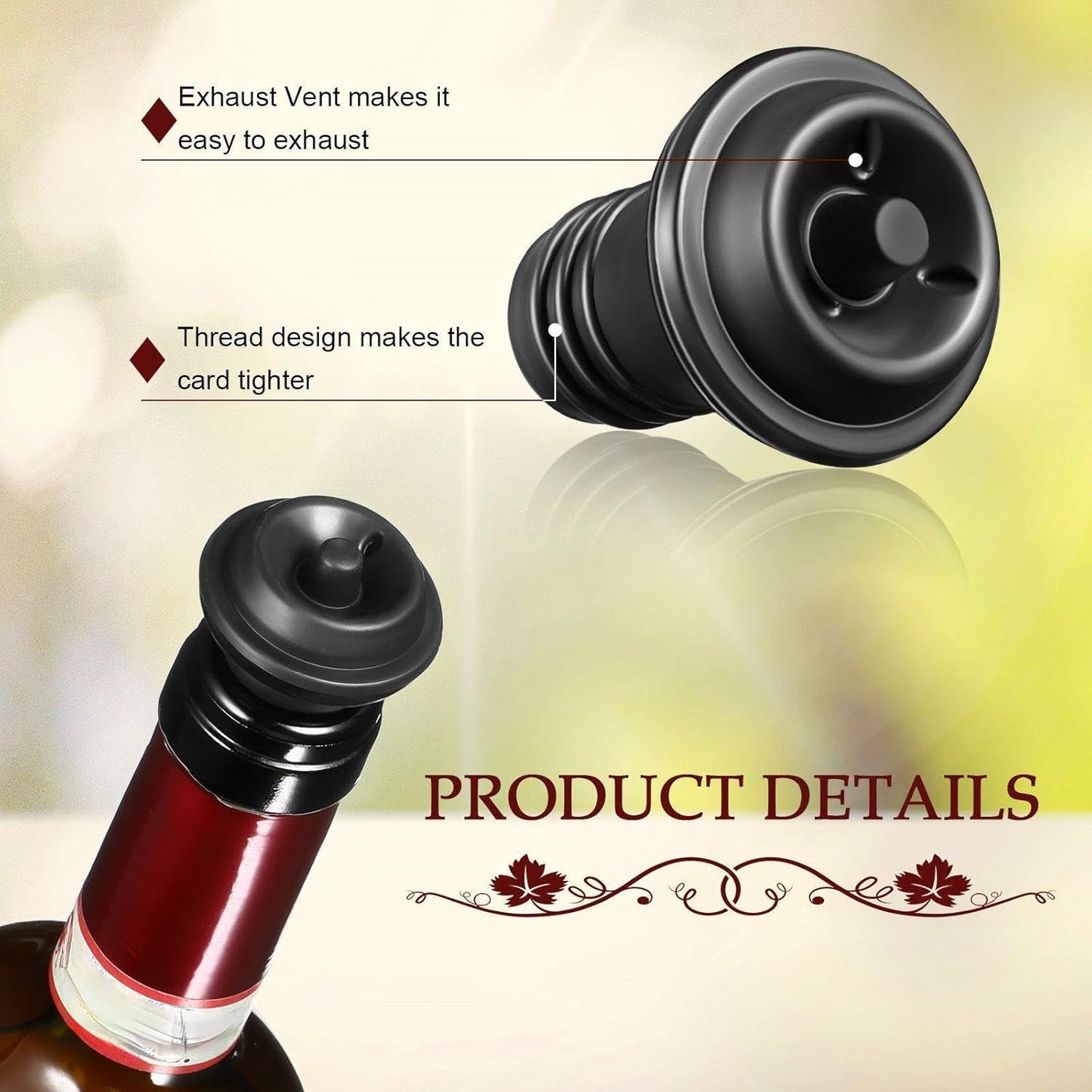 18 Pieces Wine Saver Pump with Vacuum Reusable Preserver Practical Wine Keeper Bottle Sealer Keep Fresh for Kitchen Office Home Adult Party Favor Supplies(Black)