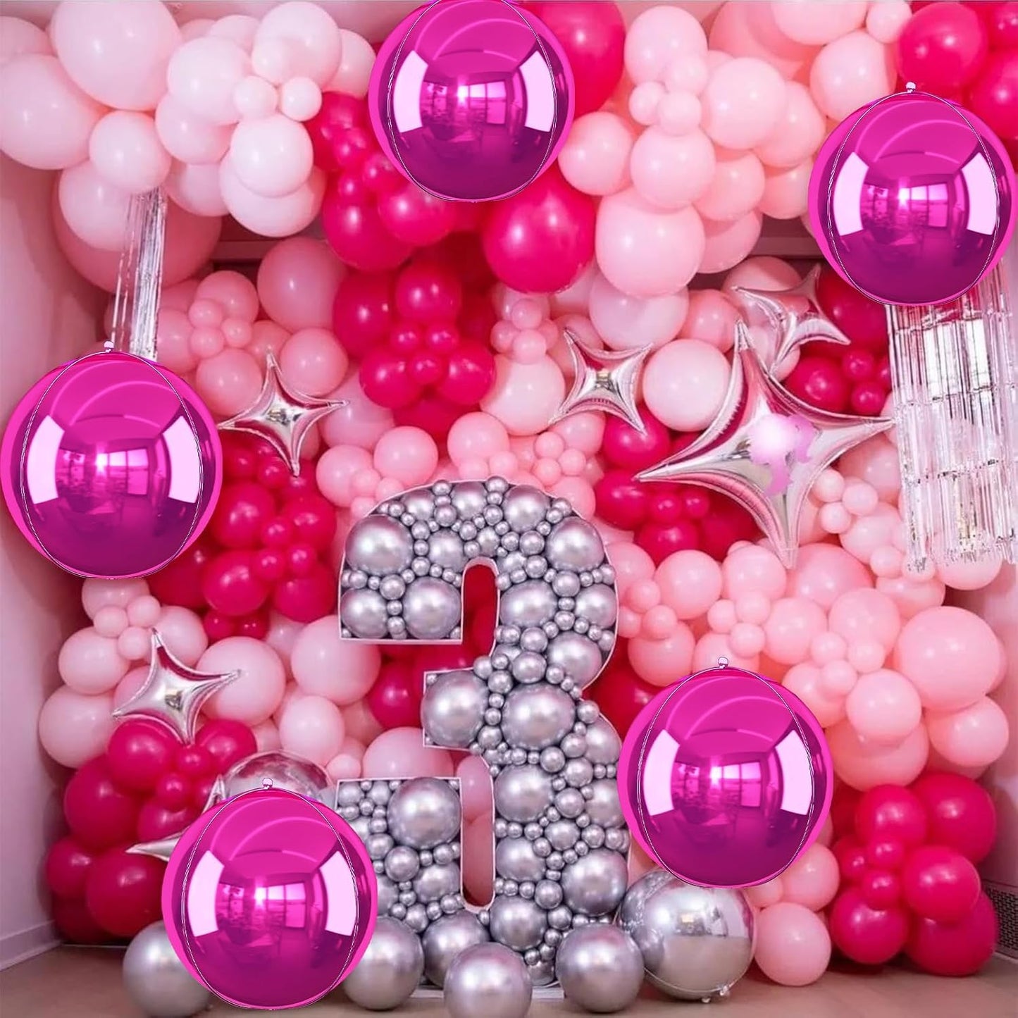 6Pcs Hot Pink Round Foil Balloons,Giant 4D Round Ball Balloon,22 Inch Metallic Hot Pink Balloons for Birthday Wedding Prom Party Decorations