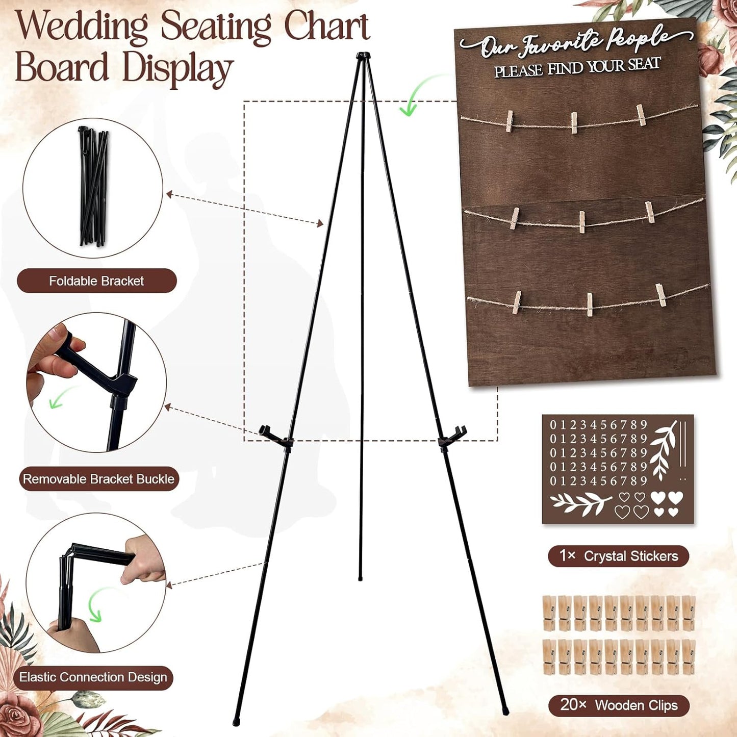 OurWarm Wedding Seating Chart with Easel Display Stand, Rustic Seating Chart for Wedding Reception Display, Please Find Your Seat Wooden Seating Chart Board for Baby & Bride Shower Wedding Sign Decor