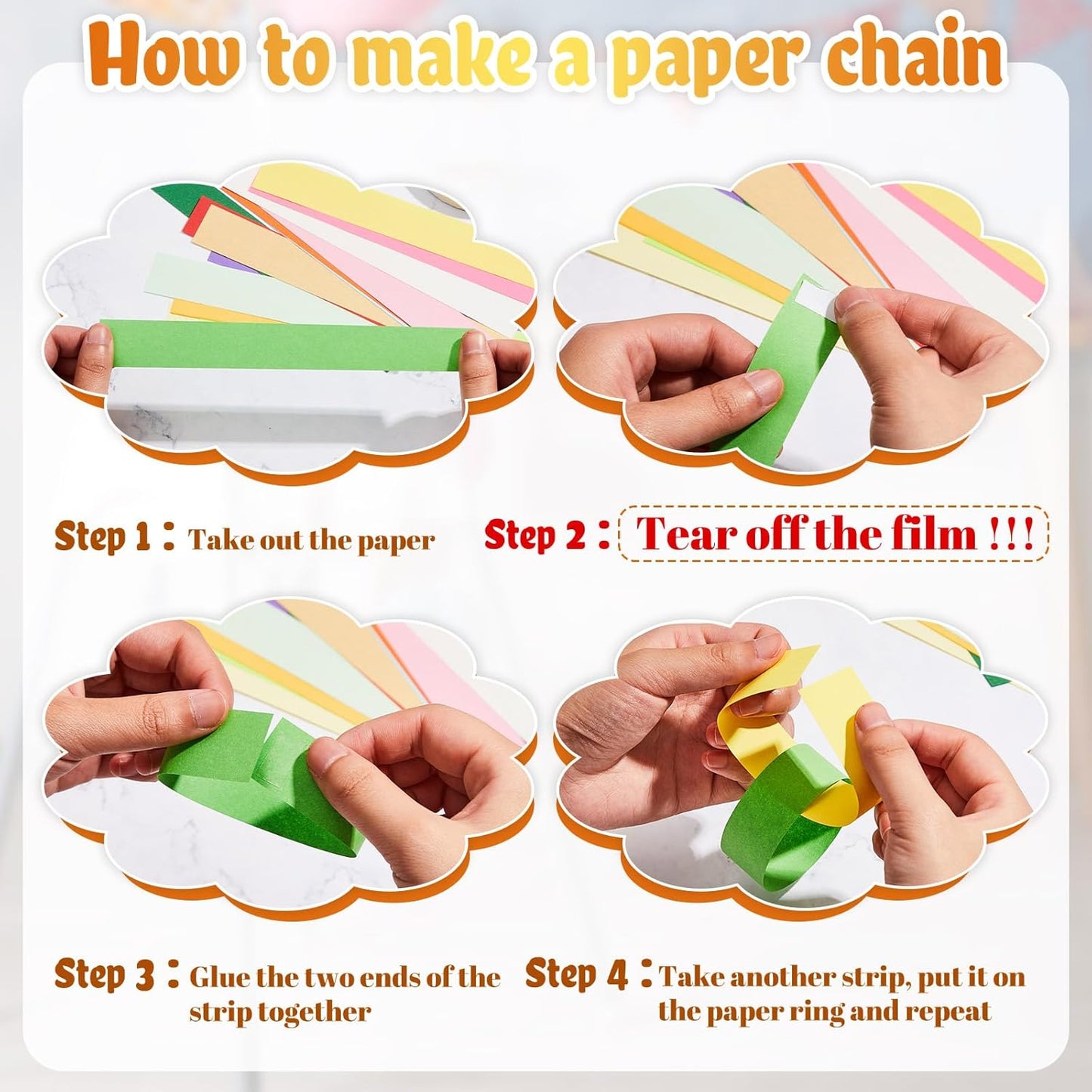 Lincia 2000 Sheets Halloween Paper Chain Garland, Construction DIY Crafts Chain Strip for Fall Thanksgiving Party Decor, 1x8 Inch with Double Sided Tape (Bright)