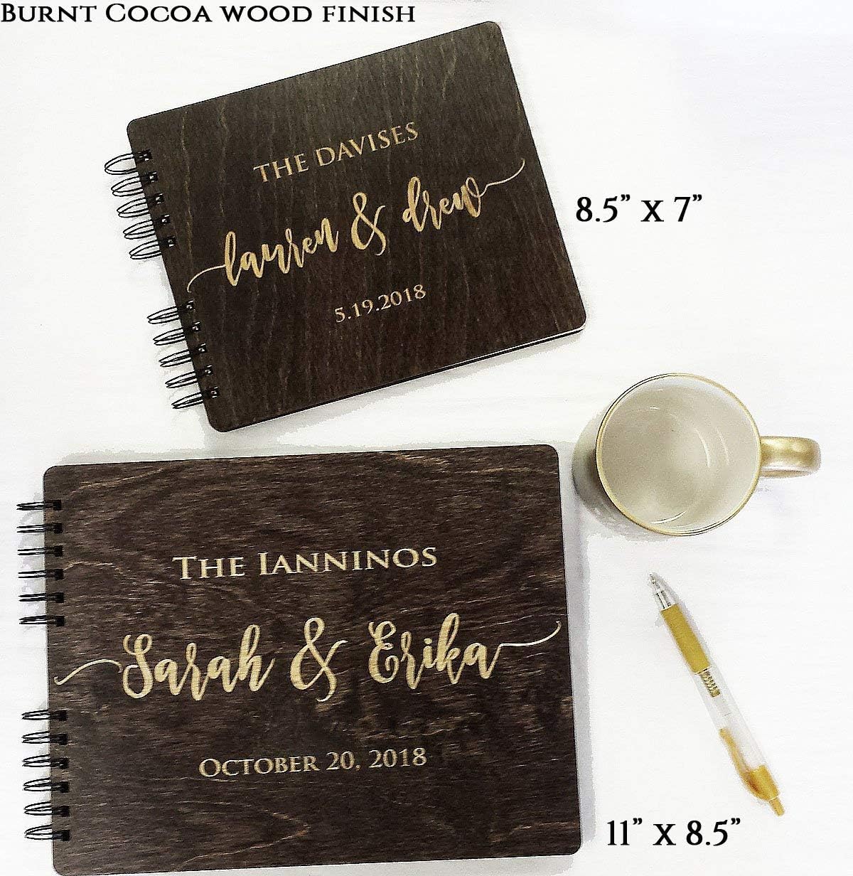 Wooden Wedding Guest Books Personalized (11"x8.5", Oak Wood Stain) Rustic Charm Custom Wedding Instant Photo Album 5th Anniversary Party Guest Register Guestbook Made in USA