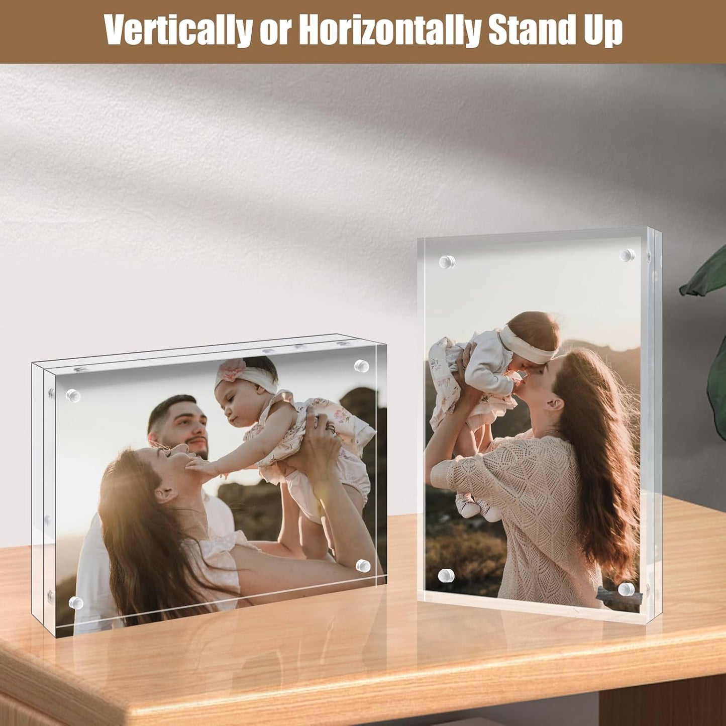 Egofine 3.5x5 Acrylic Frames 3 Pack, 20mm Thicker Frameless Clear Picture Frames, Double Sided Magnetic Picture Frames, Free Standing Desktop Display