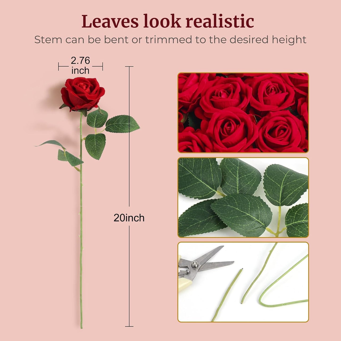 Auihiay 54PCS Red Roses Artificial Flower, Fake Silk Roses, Artificial Roses Bulk for Wedding Decorations Table Centerpieces, Mother's Day Valentine's Day Home Decor
