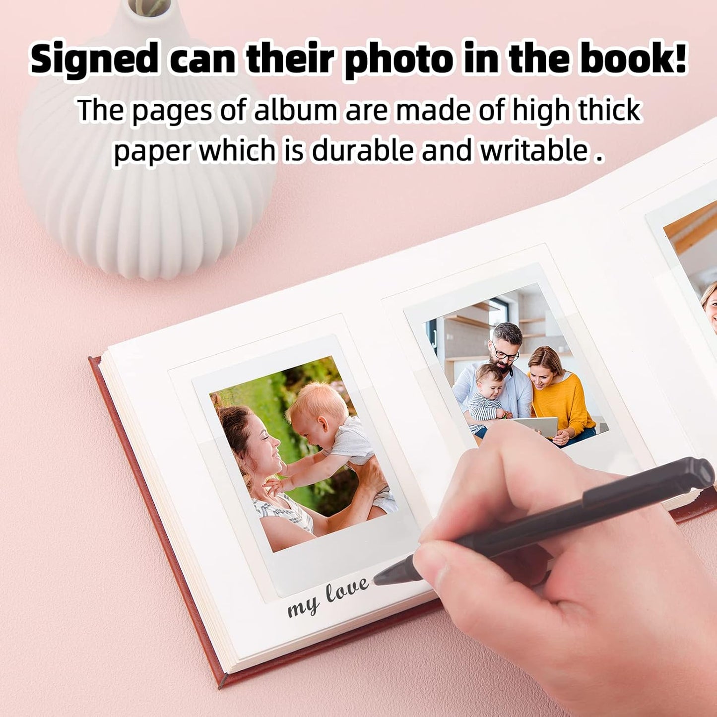 64 Pocket Mini Photo Album with Writing Space,Faux Leather Cover, Compatible with 2x3 Inch Polaroid Pictures and Fujifilm Instax Mini 12 11 9 99 8 7+ 40 Evo Instant Film (Brown)