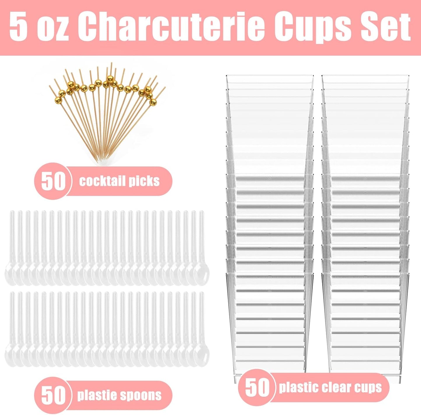 Kosotody 150 Pcs 5 OZ Dessert Cups with Spoons Cocktail Picks, Square Appetizer Cups Clear Mini Mini Party Serving Cups for Party Appetizers Pudding Yogurt Ice Cream Fruit