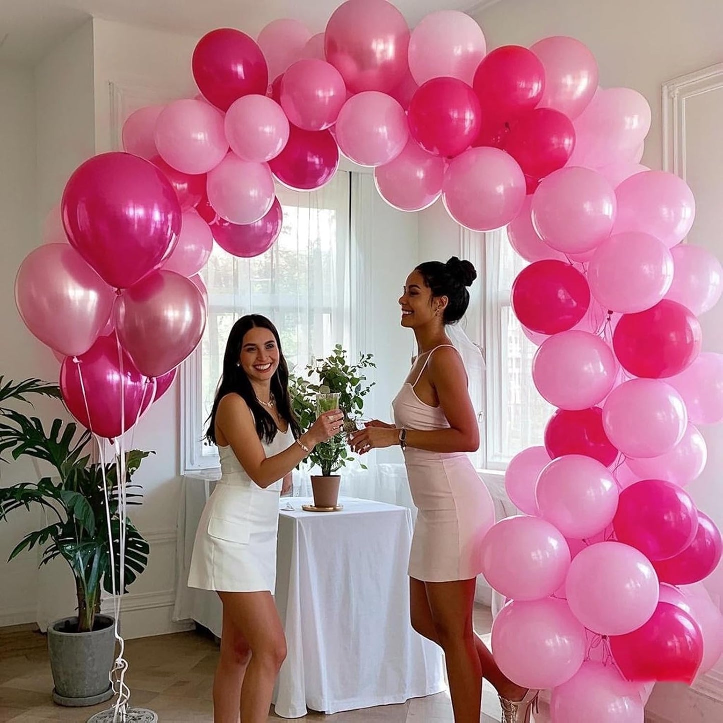 412Pcs Pink Balloon Garland Arch Kit,18 12 10 5 Inch Hot Pink Balloons Metallic Magenta Latex Balloons for Birthday Shower Princess Theme Party Wedding valentines Background Decorations