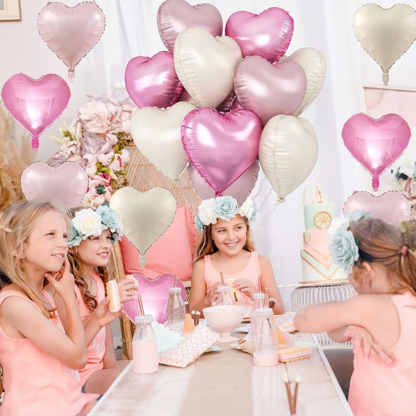 Pink White Heart Balloons, 12PCS Baby Pink Cream Heart Foil Balloons, Pastel Pink Light Pink White Heart Shaped Mylar Balloons for Girls Women Birthday Baby Shower Wedding Valentine's Party Decoration